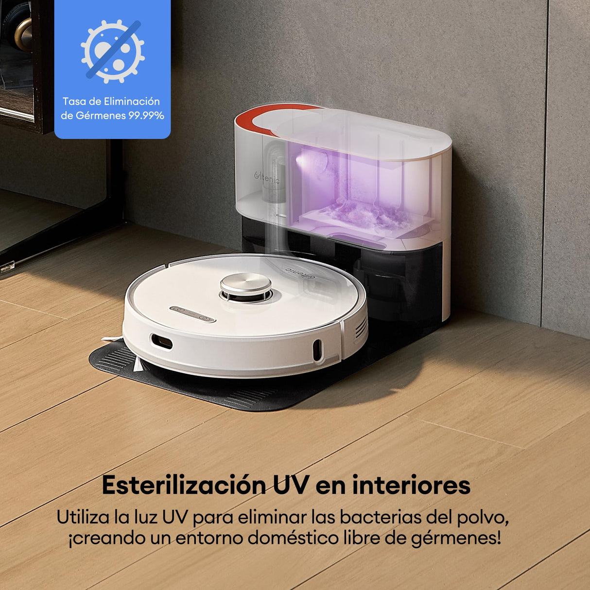 Ultenic T10 Pro Robot Aspirador Autovaciado con Esterilización UV, 60 Días Manos Libres, Robot Fregasuelos LiDAR Navegación 4000Pa, 2 Fregona Giratoria, Auto-Ajuste Potencia para Alfombra