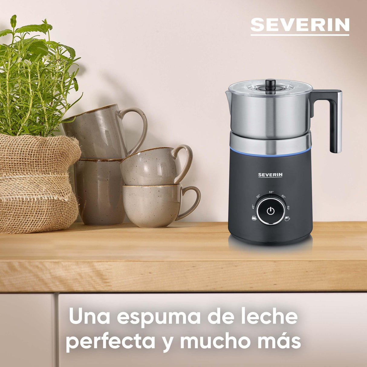 SEVERIN Espumador de leche por inducción Spuma 700, espumador eléctrico que no quema la leche, jarra espumadora apta para el lavavajillas, acero inoxidable/negro mate, SM 3586