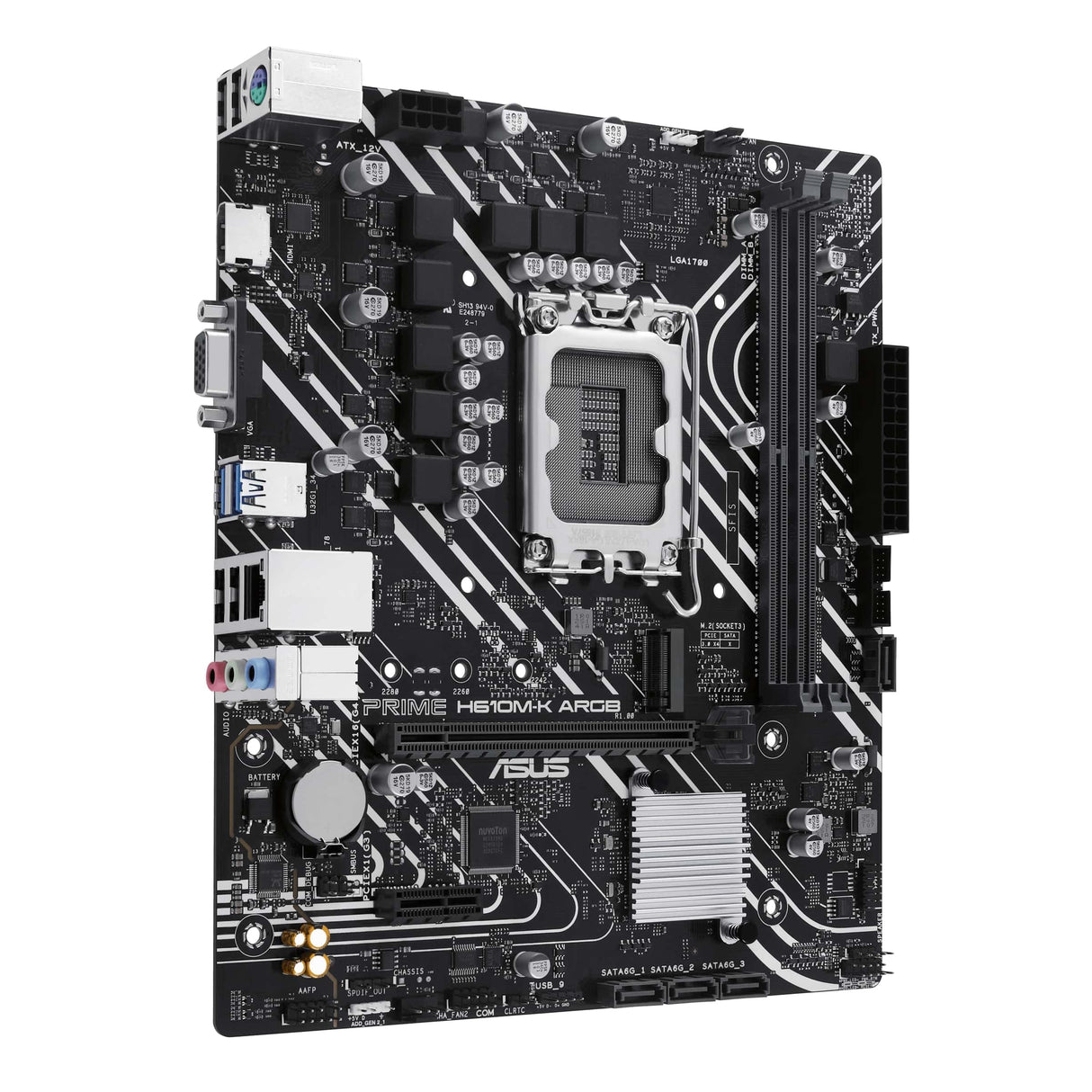ASUS Prime H610M-K ARGB - Placa Base Micro-ATX Intel H610 LGA 1700 (DDR5, PCIe 4.0, M.2, Realtek 1 GB Ethernet, HDMITM/VGA, USB 3.2 Gen 1, SATA 6 Gbps, cabeceras direccionables Gen 2, Aura Sync)