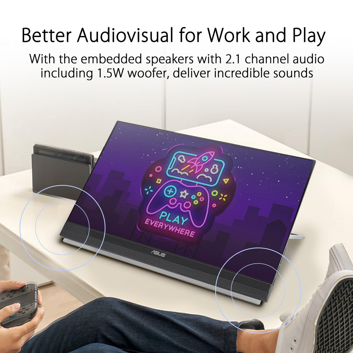 ASUS ZenScreen MB229CF - Monitor portátil de 22 Pulgadas, FHD (1920 x 1080), IPS, 100 Hz, USB-C, asa de Transporte/diseño con Soporte, Abrazadera en C, Audio de 2.1 Canales, Sostenibilidad ecológica