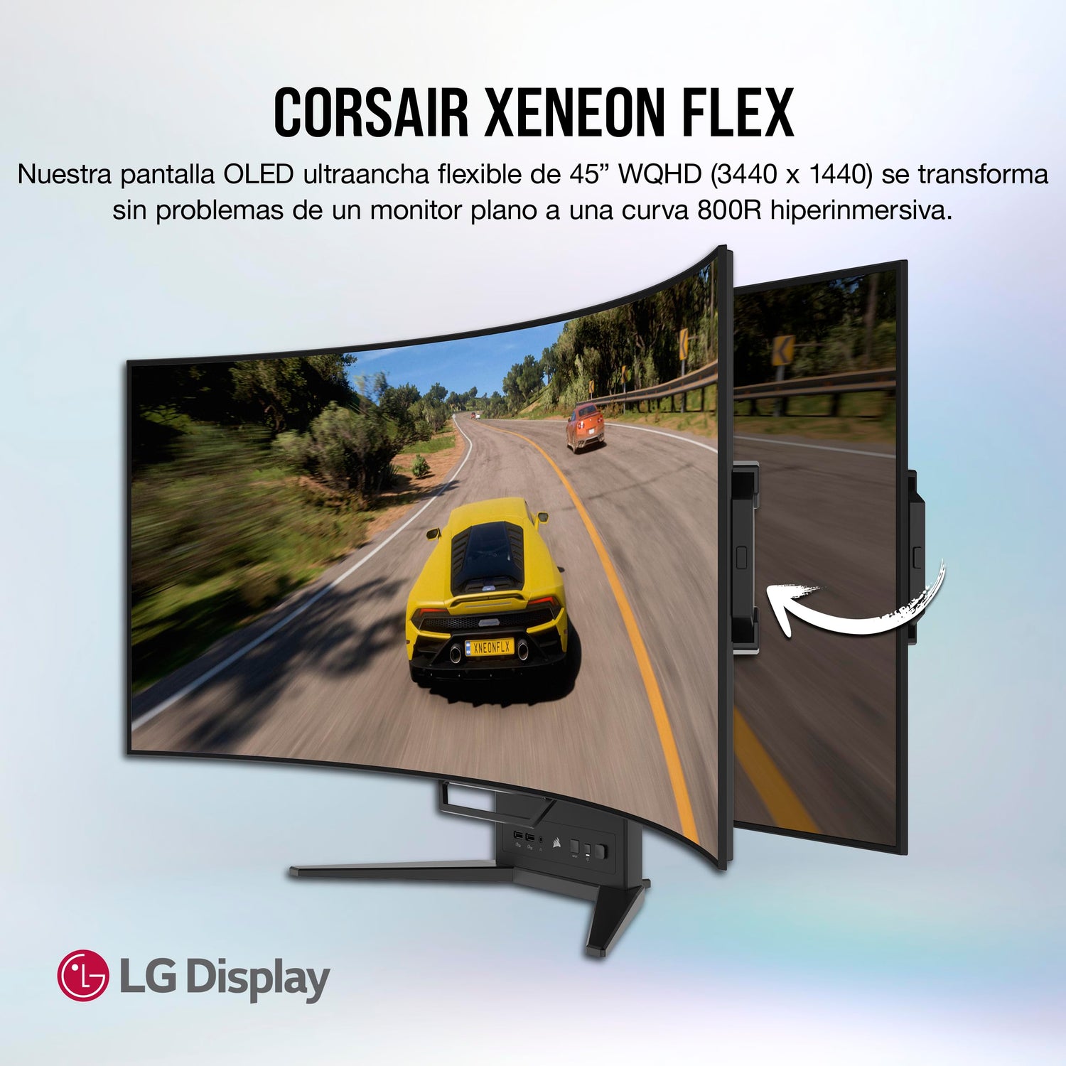 Corsair XENEON Flex 45WQHD240 Monitor de Juego - 45 Pulgadas OLED WQHD (3440 × 1440) Monitor Flexible, 240 Hz, Compatible con NVIDIA G-Sync, AMD FreeSync Premium - Negro