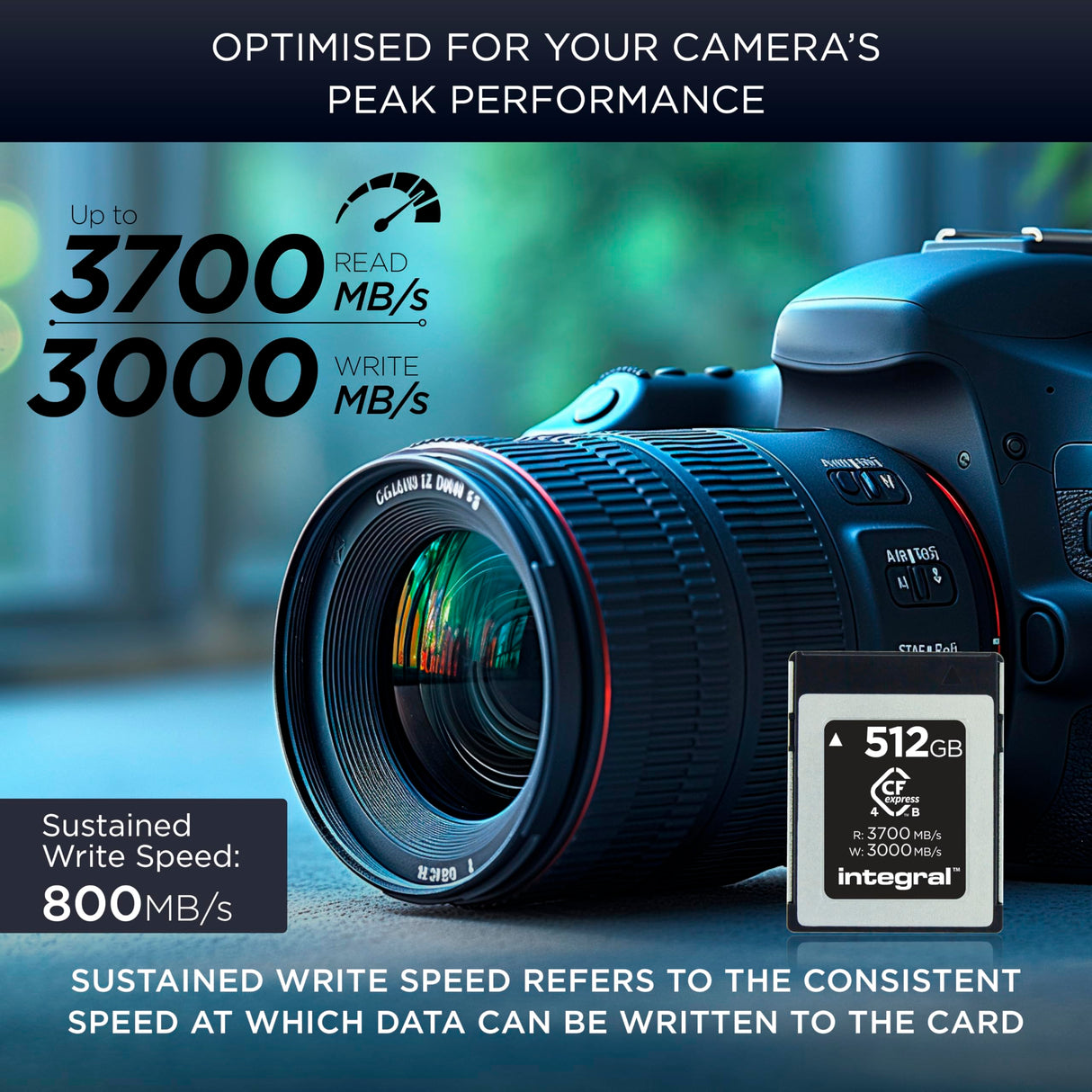 Integral Studio Grade CFexpress 4.0 Tipo B 2TB Tarjeta de Memoria - 3700 MB/s de Lectura, 3100 MB/s de Escritura, 1600 MB/s de Escritura sostenida - cámaras cinematográficas avanzadas y cámaras DSLR