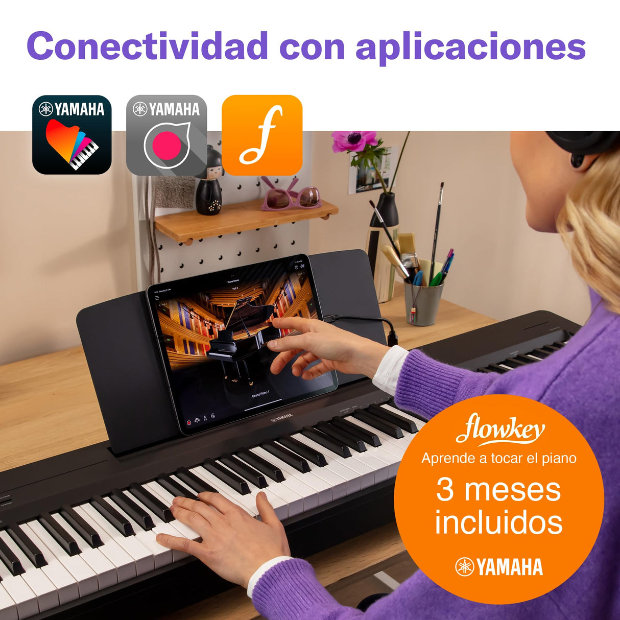 Yamaha P-145 piano digital ligero y portátil, con teclado Graded Hammer Compact, 88 teclas y 10 voces de instrumentos, negro