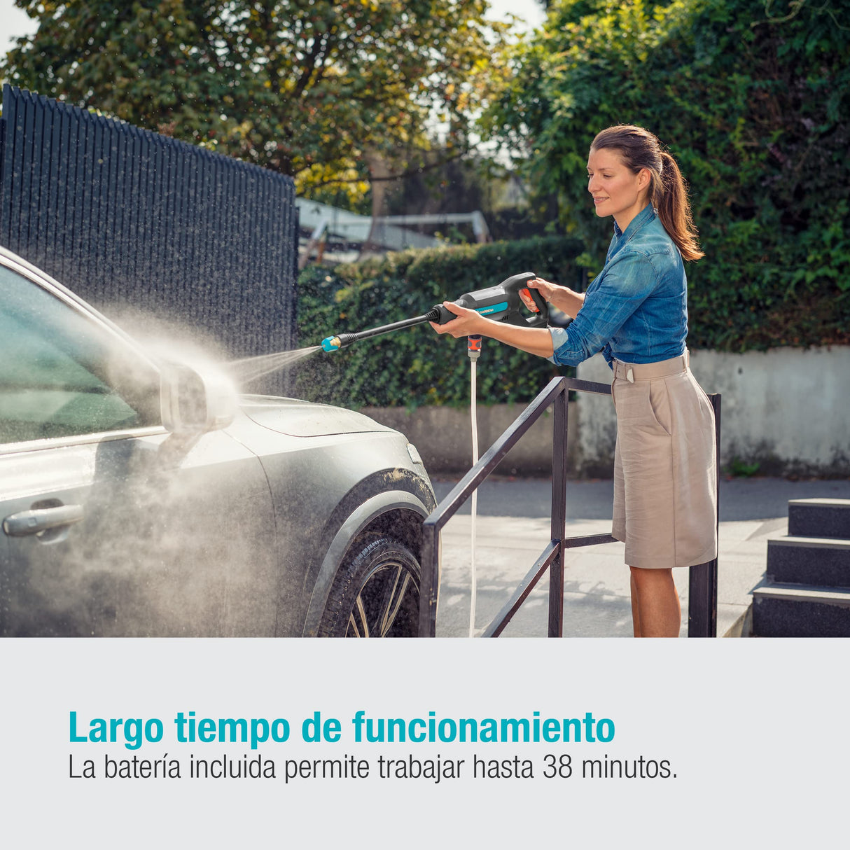 Gardena Set premium para limpiador inalámbrico de presión media AquaClean 24/18V P4A: limpiador inalámbrico equipamiento completo, 3 niveles, presión máx. 24 bar, con batería + cargador (14800-31)