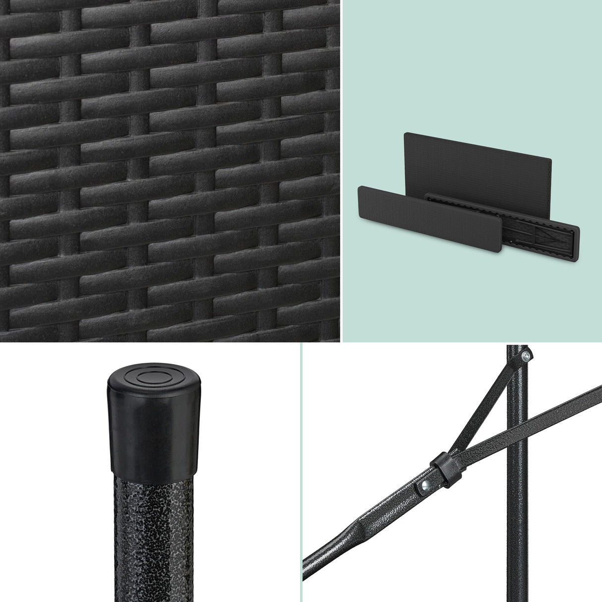 Relaxdays Conjunto Jardín Plegable, 3 Piezas, Mesa de Exterior, 2 Bancos Patio, Camping o Recepción, Efecto Ratán, Negro, Acero, 73 x 120 x 61 cm