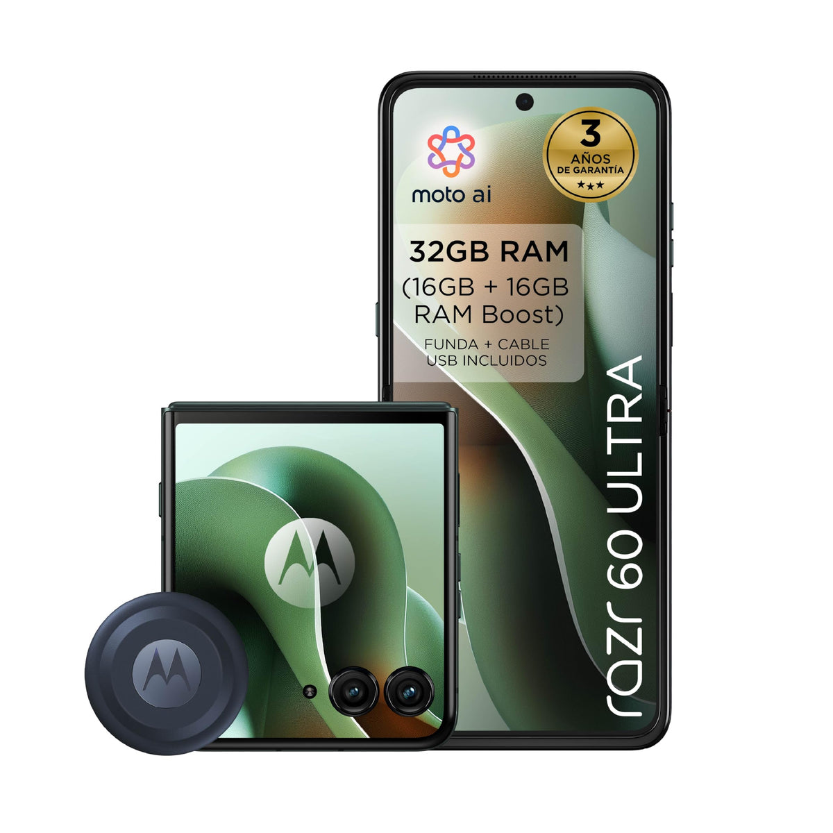 Motorola rarz 60 Ultra, 32GB (16GB+16GB RAM Boost)/512GB Scarab, Sistema de cámaras de 50MP con Moto ai, batería 4500 mAh, cárga rápida de 68W, Snapdragon 8 Elite, + Moto Tag