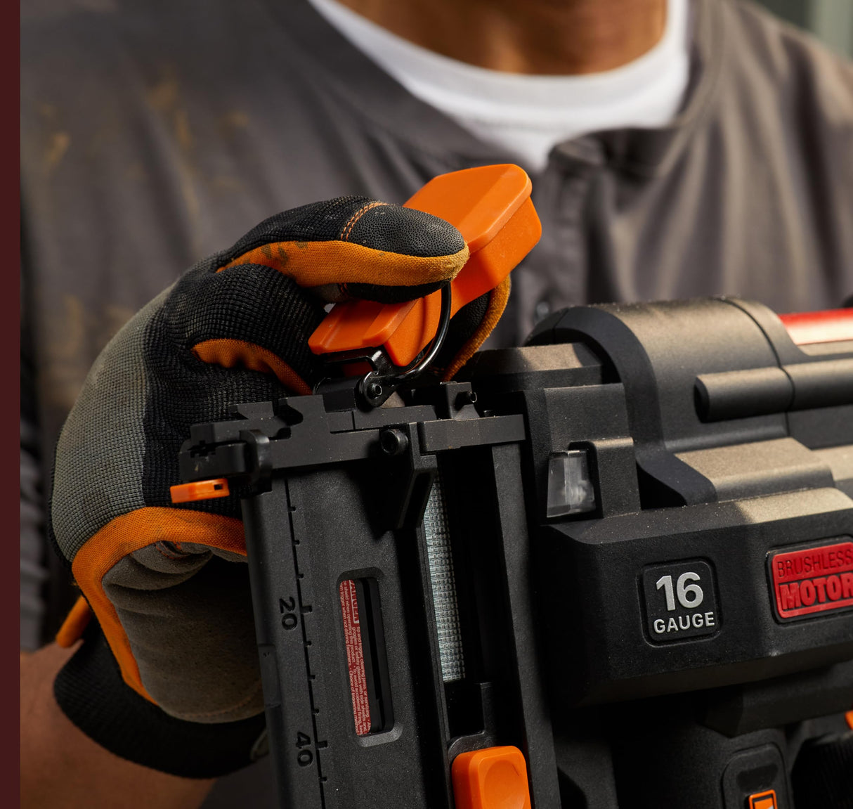 WORX WX841.9 Nitro 20V Clavadora sin cable de calibre 16 | clavadora inalámbrica| pistola de clavos alimentada por batería con liberación de atascos sin herramientas| PowerShare - Solo herramienta