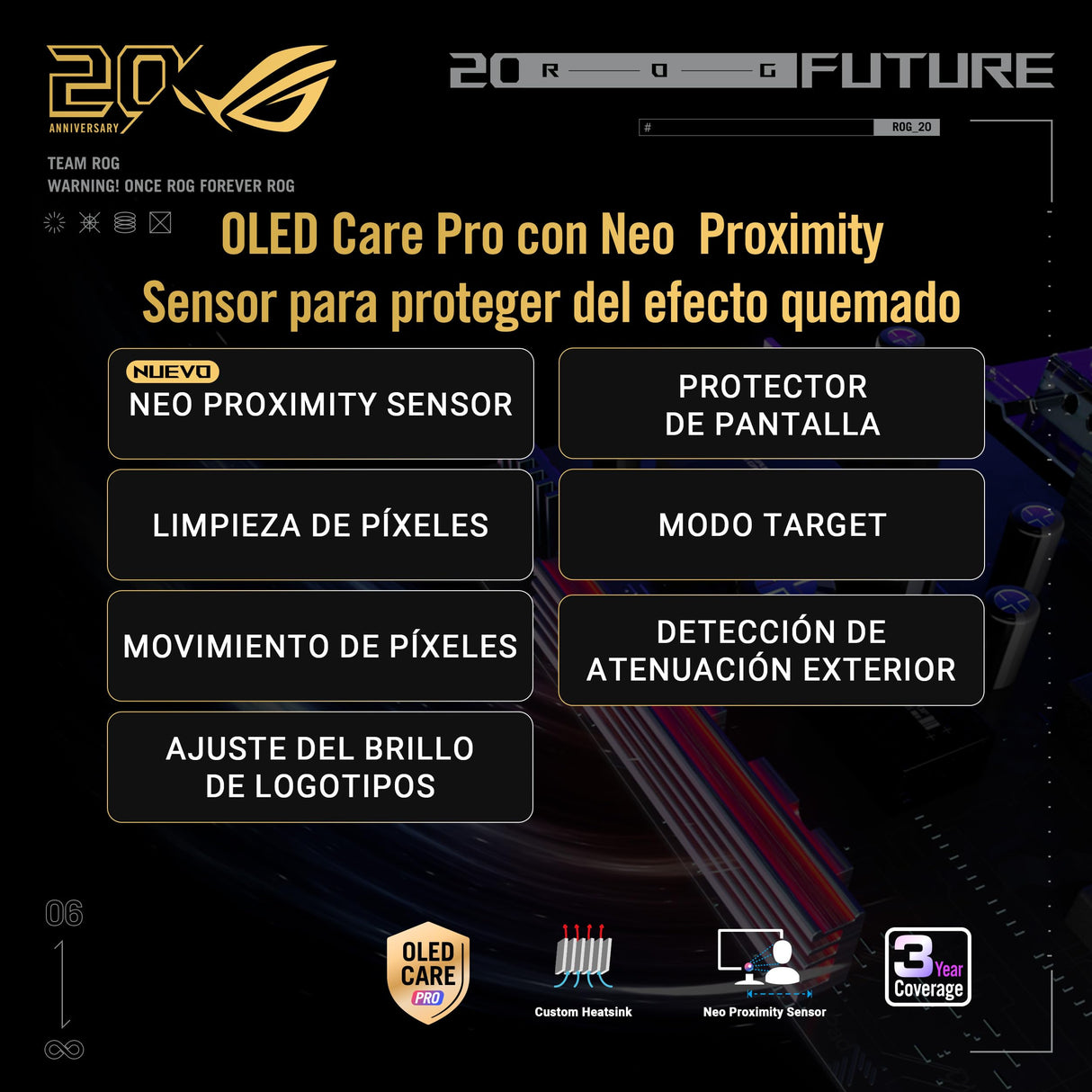 ASUS ROG Swift OLED PG27AQWP-G Edition 20 - Monitor Gaming de 26,5", TrueBlack Glossy Tandem WOLED, Dual Mode, 0,02 ms, G-Sync, OLED Care Pro, Neo Proximity Sensor, DisplayPort 2.1a, HDMI 2.1
