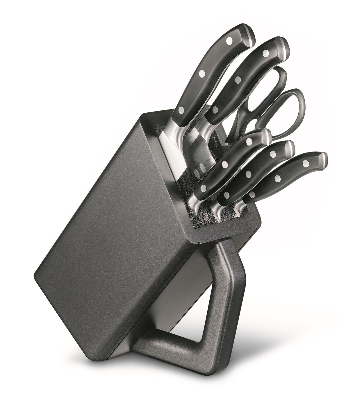 Victorinox Grand Maître Bloque de cuchillos, relleno de 6 piezas con cuchillos forjados, almacenamiento de cuchillos, elegancia, negro