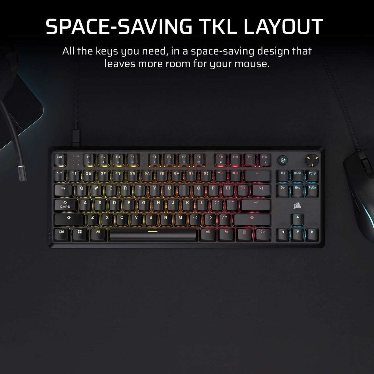 Corsair K70 Core TKL RGB Tenkeyless Teclado mecánico para Juegos – Interruptores lineales MLX Red v2 Pre-Lubricados - Doble Baja Silenciación de Ruido – Teclas de Doble Disparo ABS – QWERTY NA