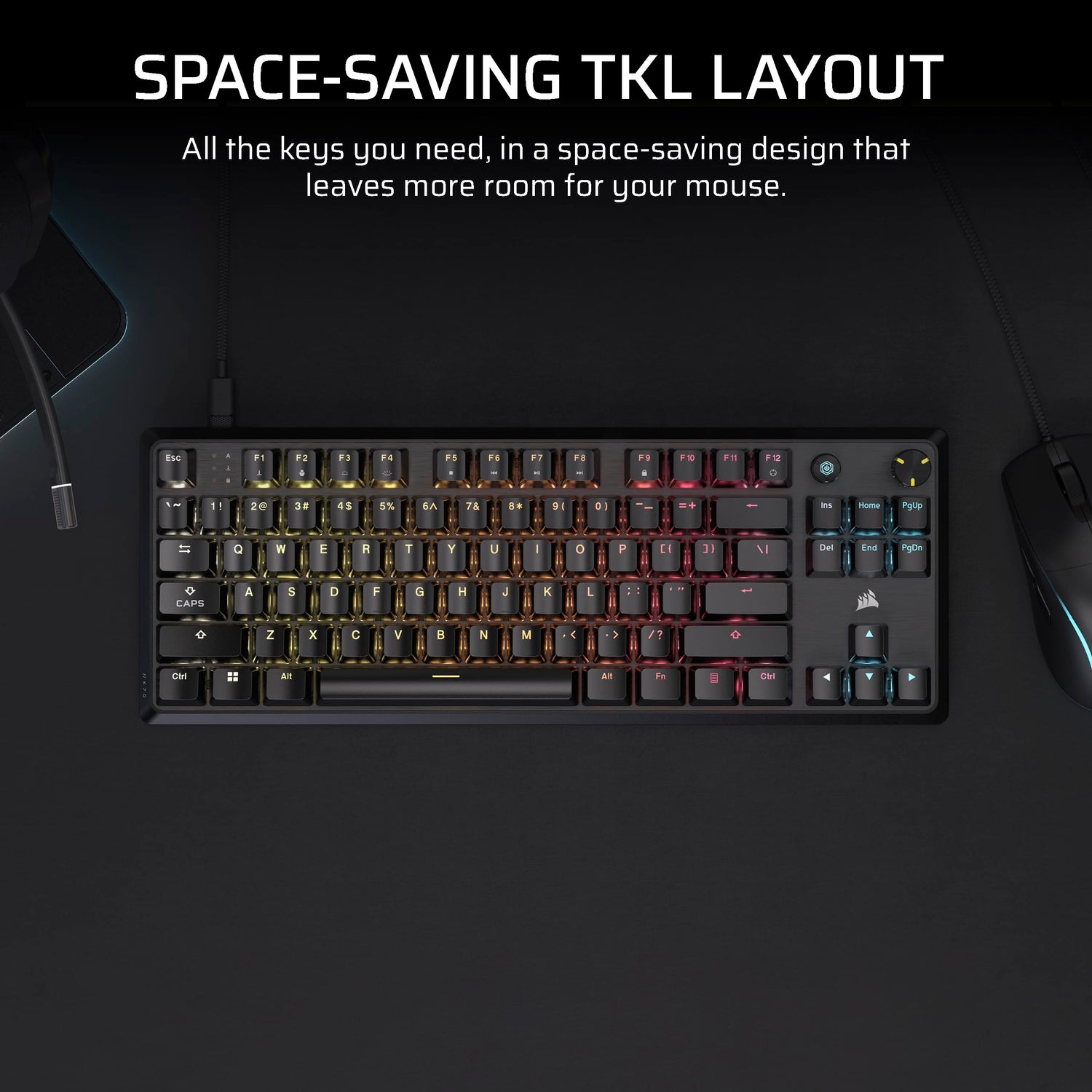 Corsair K70 Core TKL RGB Tenkeyless Teclado mecánico para Juegos – Interruptores lineales MLX Red v2 Pre-Lubricados - Doble Baja Silenciación de Ruido – Teclas de Doble Disparo ABS – QWERTY NA
