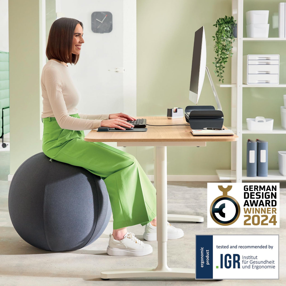 Leitz Balón de Asiento Ergo Active Antideslizante, Diseñado Ergonómicamente como Alternativa a la Silla de Escritorio, 75 cm de Diámetro, Incluye Funda de Tela, Bomba Aire Manual, 2 Tapones, 65430089