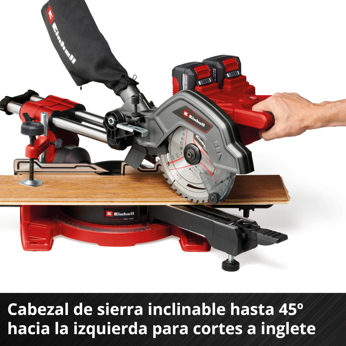 Einhell Sierra de tracción, vaivén e inglete con batería TE-SM 36/8 L Li-Solo Power X-Change (36V, hoja de sierra Ø 216, mesa giratoria, función de tracción, láser de línea de corte, sin batería)