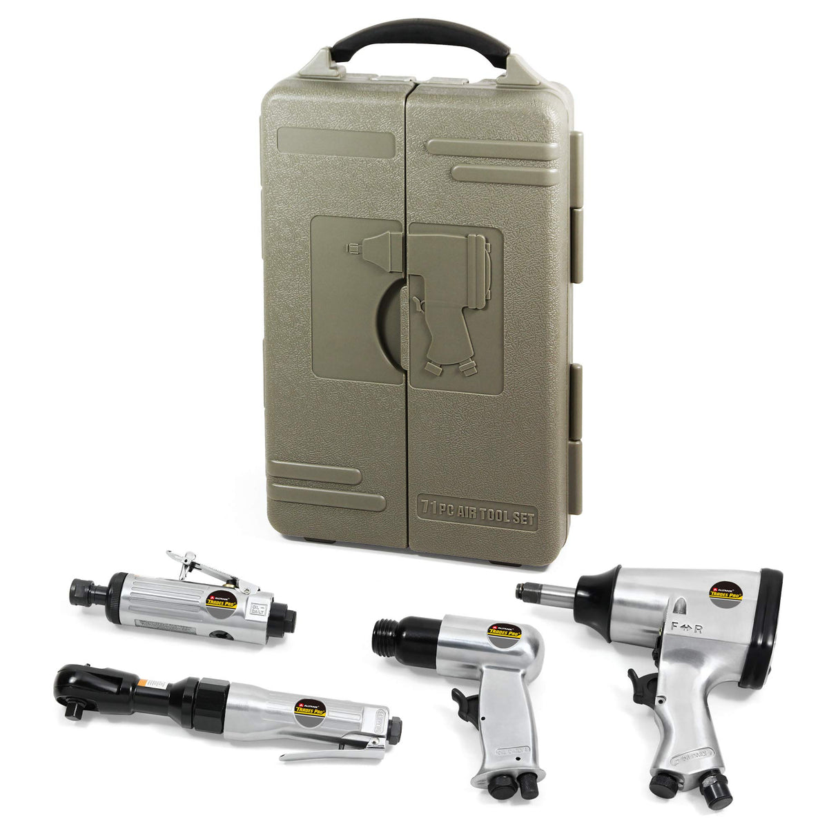 Trades Pro 836668 - Kit de herramientas y accesorios de aire, 71 piezas, llave de impacto, trinquete de aire, amoladora, martillo de aire, accesorios de manguera, estuche de almacenamiento
