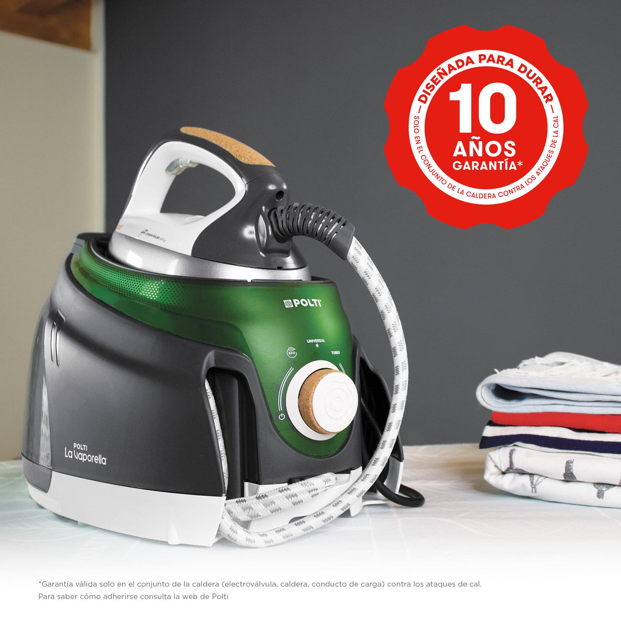 Polti La Vaporella XT90C, Plancha de vapor con caldera, 7 Bar de presión, Potencia 2350 W, Función Eco, Autonomía ilimitada, Capacidad 1,4 L, Steam Pulse 450 g, Verde y Gris