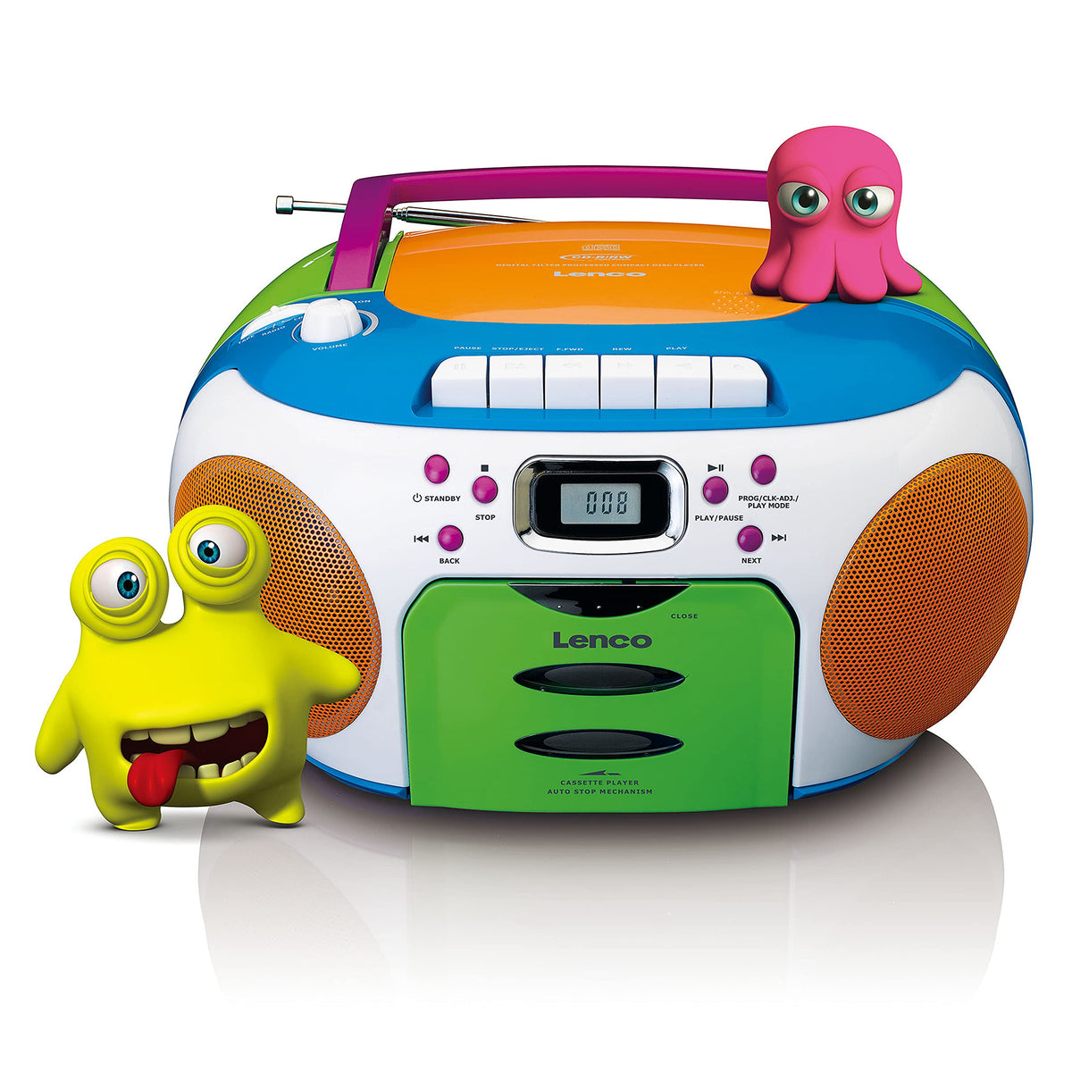 Lenco SCD-971 -Radio Infantil - Radio Casete con CD - Radio CD - Lector de Casete - Altavoces estéreo - Toma de Auriculares - Memoria de Pistas - Multicolor, Colorido