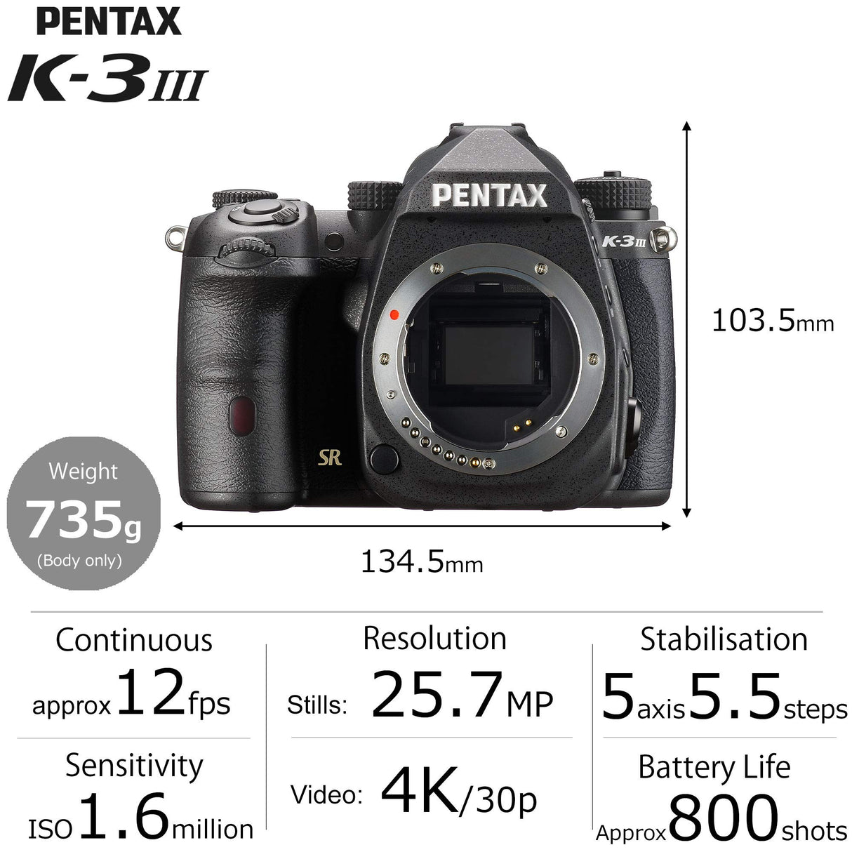 Pentax Cuerpo cámara K-3 Mark III, Negro