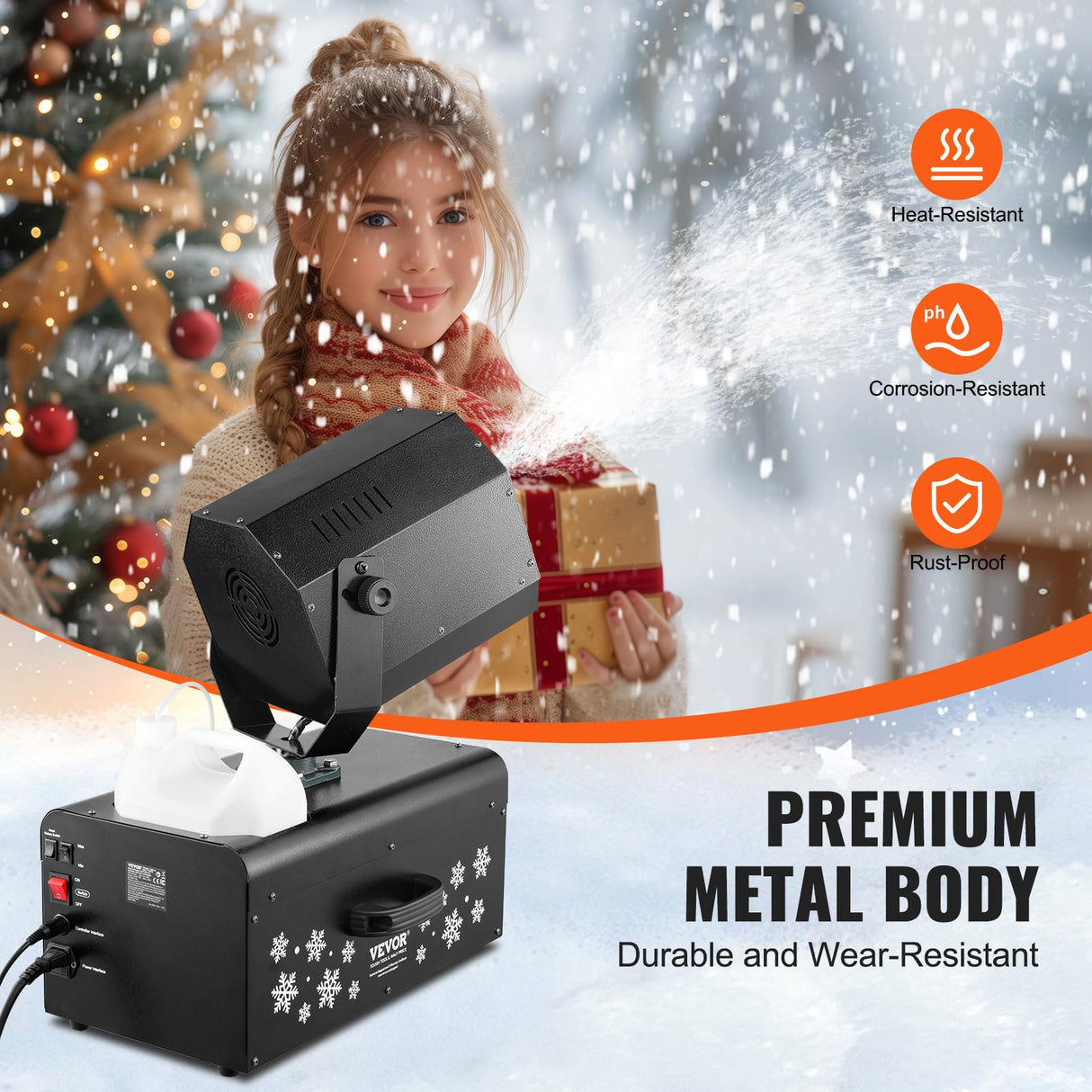 VEVOR 2000 W Máquina de Fabricar Nieve de 450 x 27 x 300 mm Máquina para Hacer Copos de Nieve con Control Remoto Inalámbrico y Cable, Tanque de 5 L para Interiores para Fiestas Navideñas, Bodas
