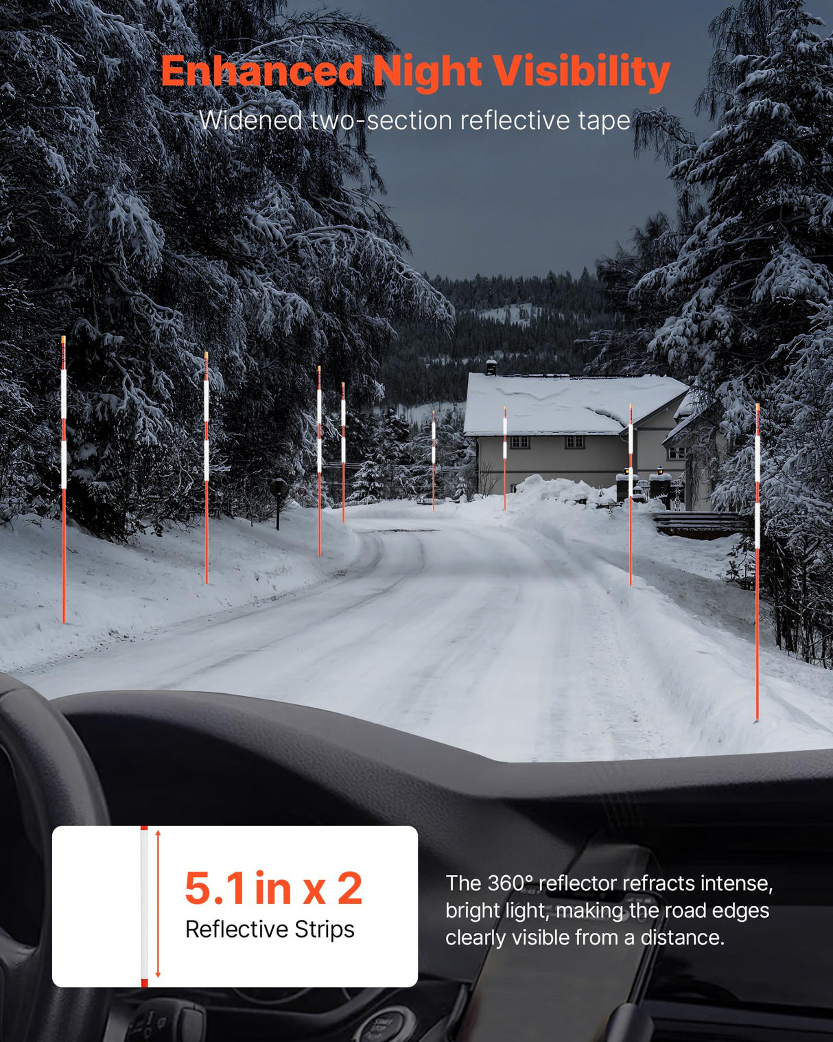 VEVOR Marcadores de Entrada, 500 PCS de Φ 8 x 1220 mm Reflectores de Alta Visibilidad con Brocas de Acero de 30 cm Bastones Reflectantes de Fibra de Vidrio para Nieve, Estacionamientos, Pasarelas