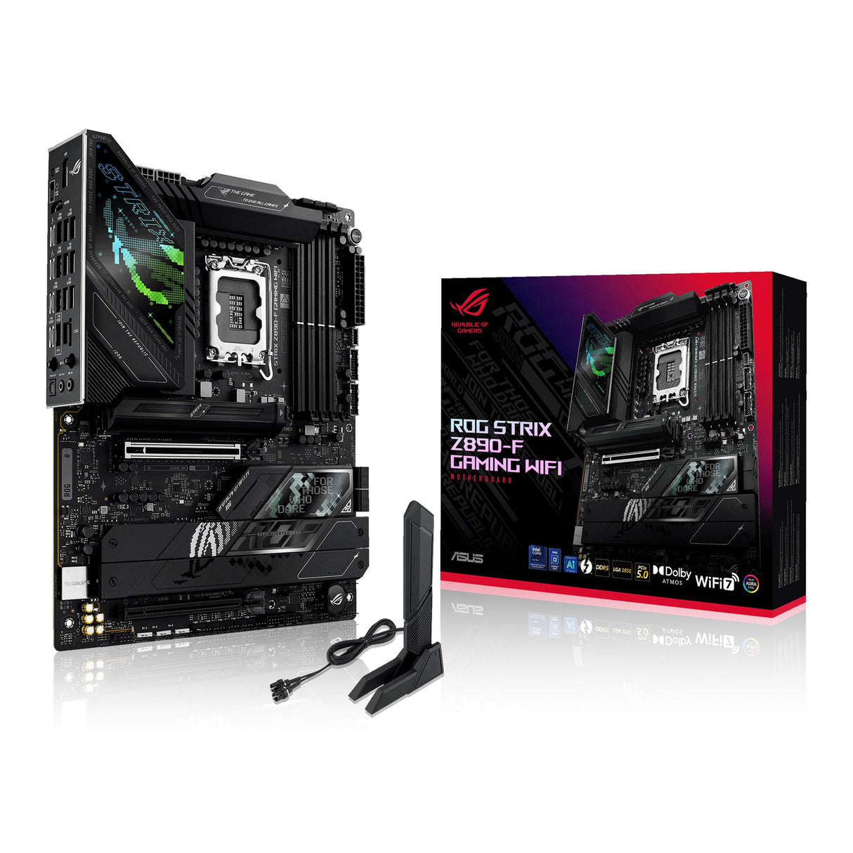 ASUS ROG Strix Z890-F Gaming WiFi - Placa Base ATX, 16+1+2+2 etapas de Potencia, DDR5, PCIe 5.0 Compatible con GPU de última generación, Cinco Ranuras M.2, WiFi 7, AI Overclocking, AI Networking II