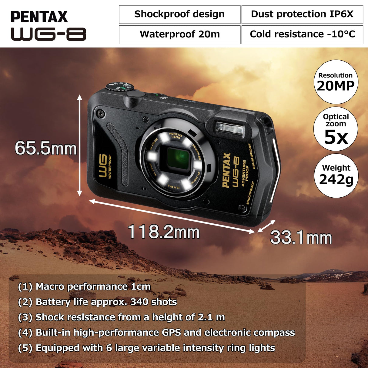 PENTAX WG-8 Digitalcamera Black