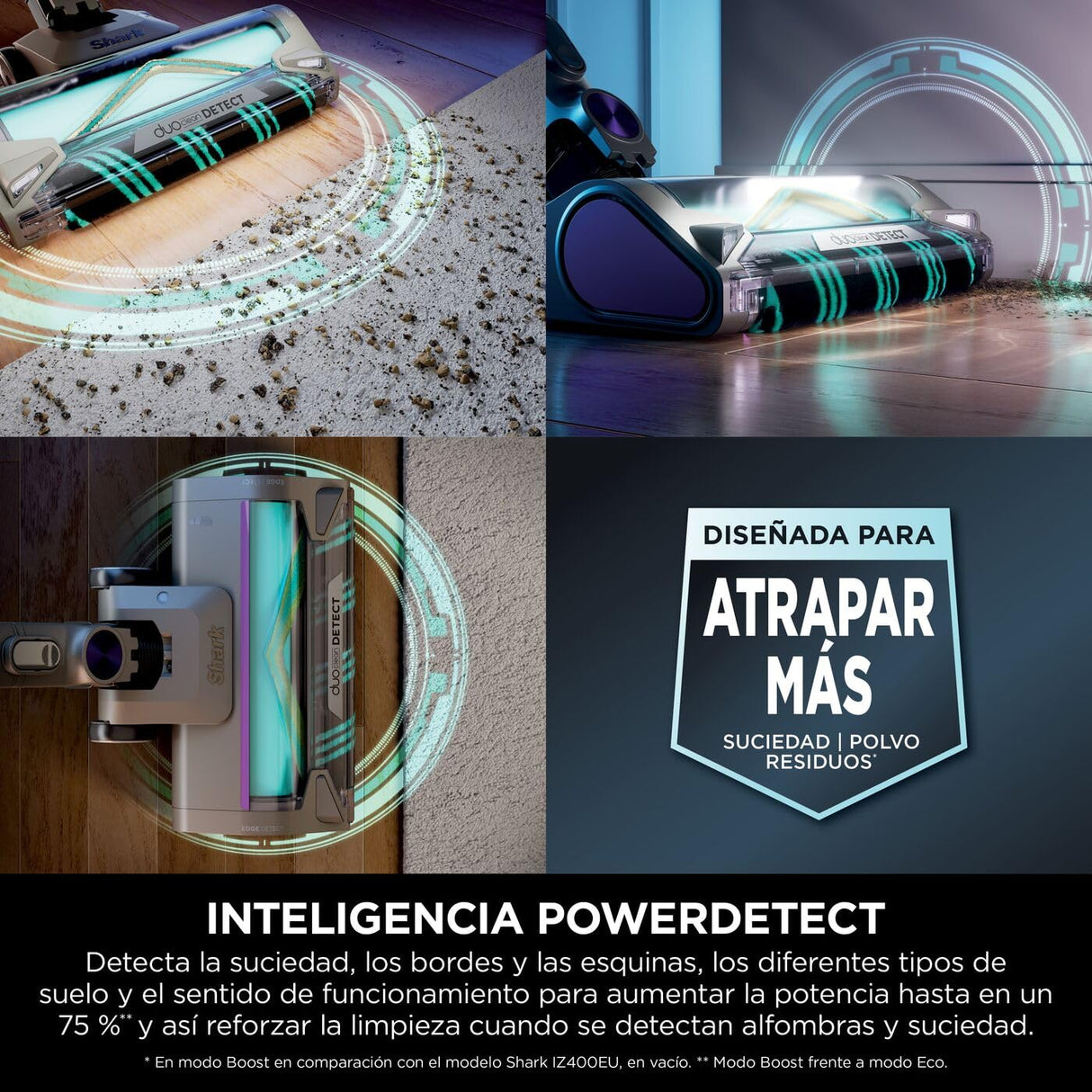 Shark PowerDetect Aspiradora sin Cable, DuoClean Detect, Limpieza inversa, Anti-Hair Wrap Plus, autonomía 70 min., cepillos Estrecho, multisuperficie, para Pelo de Mascota, Modo Mano, Gris, IP1251EUT