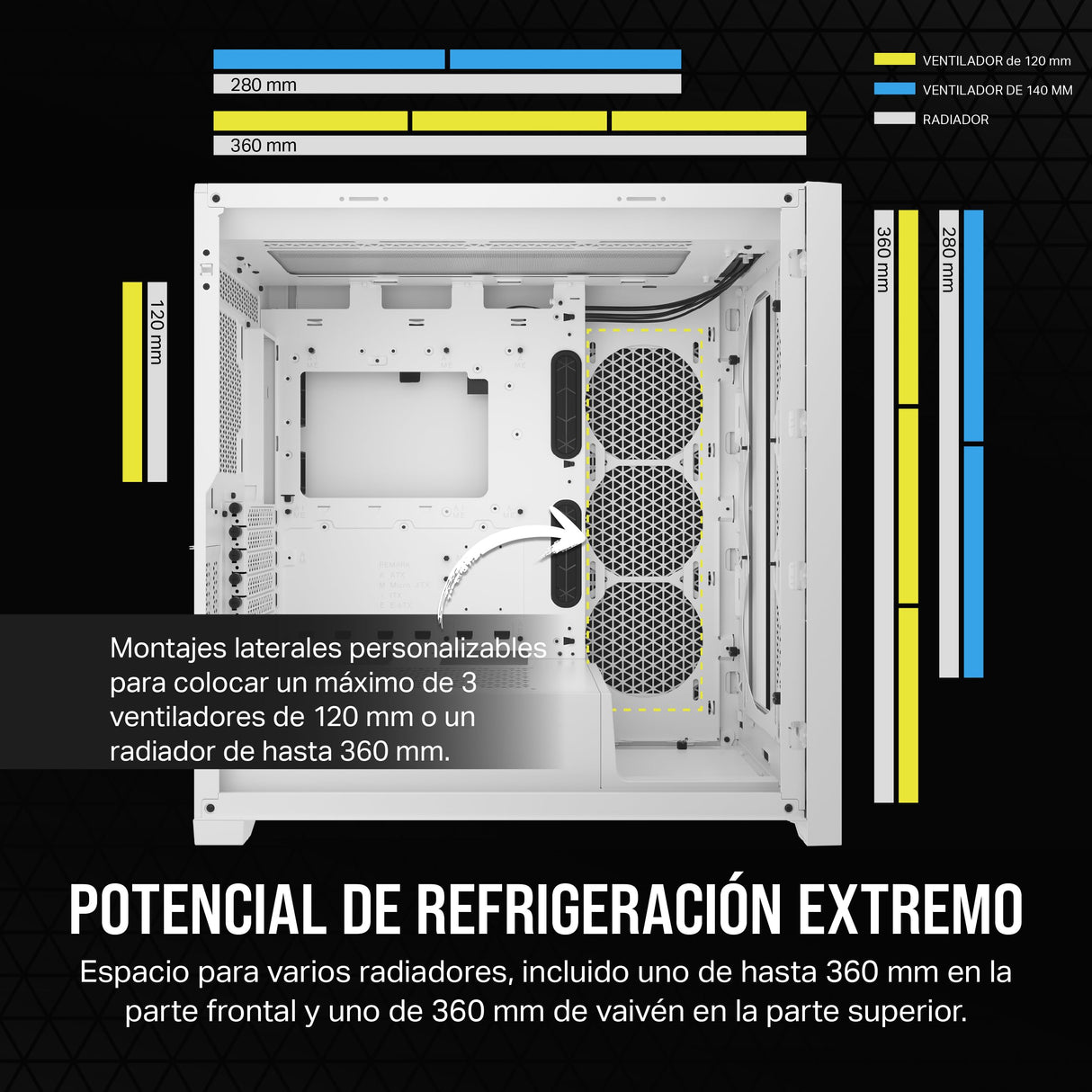 CORSAIR 5000D Core Airflow Caja para PC ATX Torre Media - Sin Ventiladores Incluidos - Panel Lateral de Cristal Templado - Diseño de Gran Flujo de Aire - para Radiadores de 360 mm - Blanco