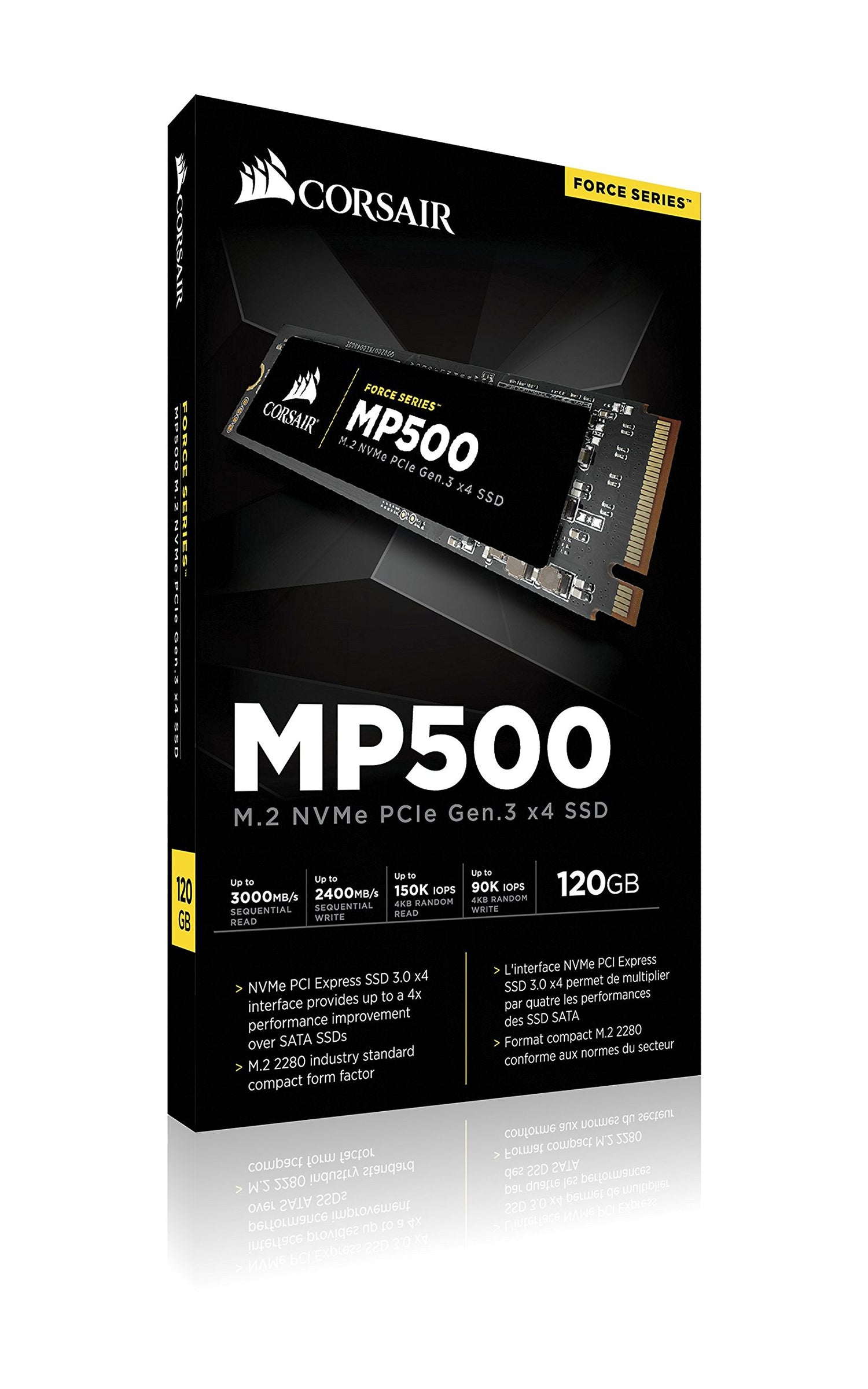 Corsair Force MP500 - Unidad de Estado sólido, SSD de 120 GB, M.2 PCIe 3 x4 NVMe-SSD, Velocidad de Lectura hasta 2.300 MB/s