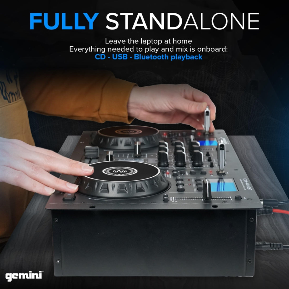 Gemini Sound CDM-4000BT Soporte solo Bluetooth Streaming Professional DJ DULA DULA MEDIA Player Mezclador CD / CDR USB Reproducción 2 Band Ecualizer Manual Bucle Sensible Sensitive Jog Wheels