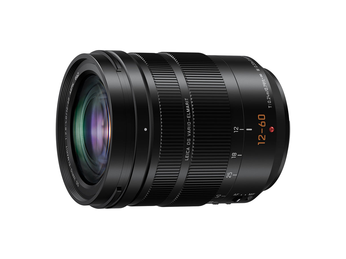 Panasonic LEICA DG VARIO-ELMARIT H-ES12060 - Objetivo Zoom estándar para cámaras de montura M4/3 (Focal 12-60 mm, F2.8-F4, lentes asféricas, tamaño filtro 62 mm, POWER O.I.S), negro