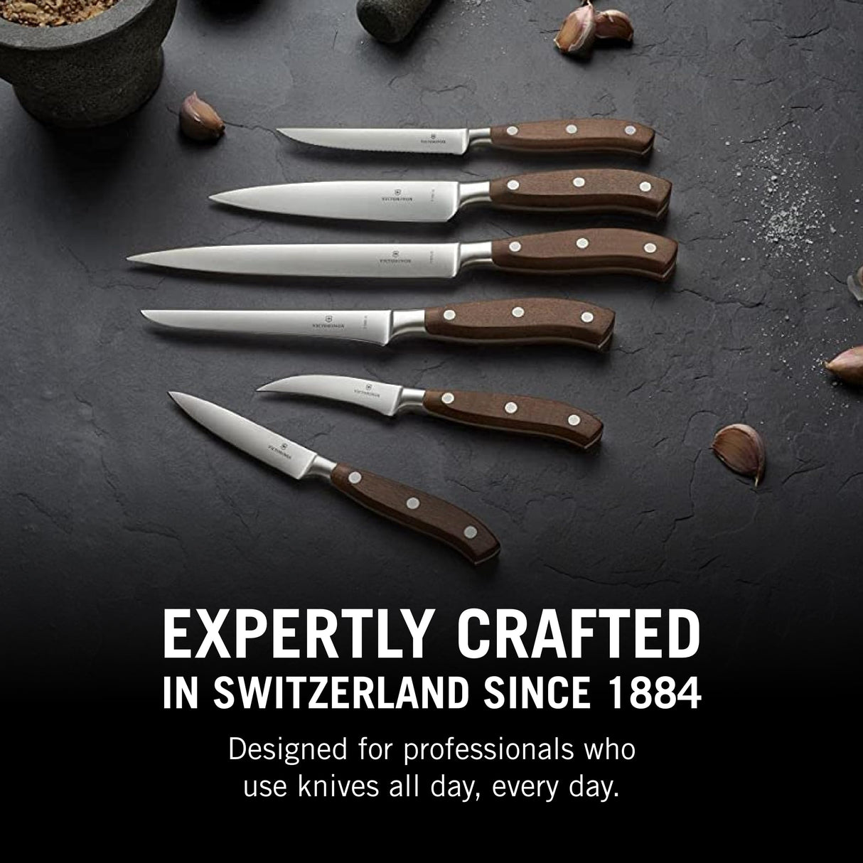 Victorinox Grand Maître, Cuchillo profesional para trinchar, Hoja extra afilada, afilado recto, 20 cm, Elegante mango de madera, Acero inoxidable, Marrón