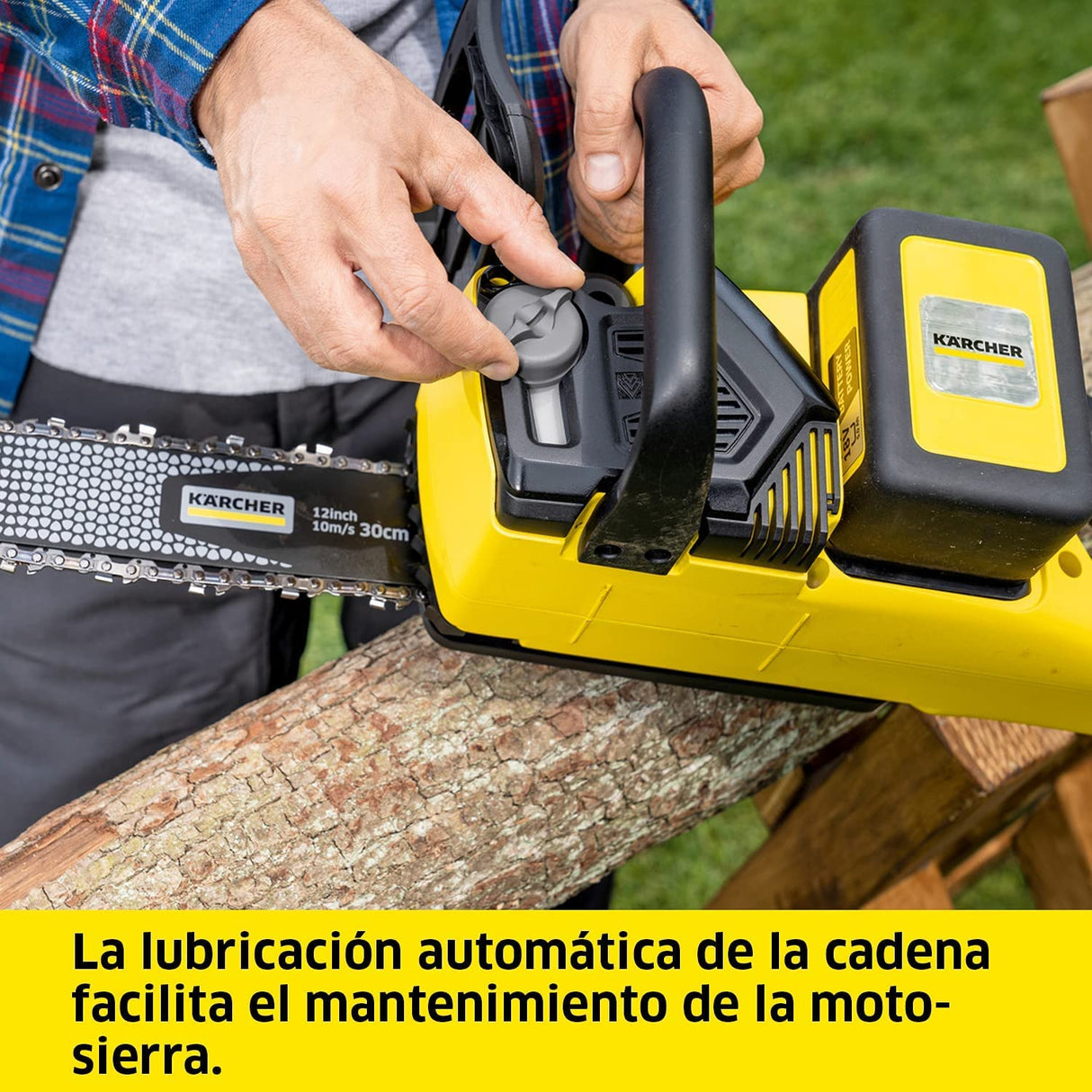 Kärcher 18 V Motosierra CNS 18-30, longitud de espada: 30 cm, lubricación de cadena automática, protección antirretroceso, máx. 35-70 cortes, compatible con batería 18 V Kärcher, batería no incluida