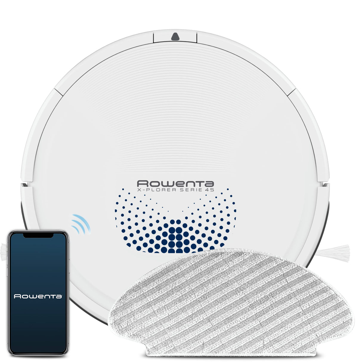 Rowenta Aspirador robótico X-plorer Serie 45 RR8277, Cepillo motorizado Activo, 3 Modos de navegación, Sistema Aqua Power, sensores avanzados, batería de Iones de Litio Duradera, 150 min. Duración