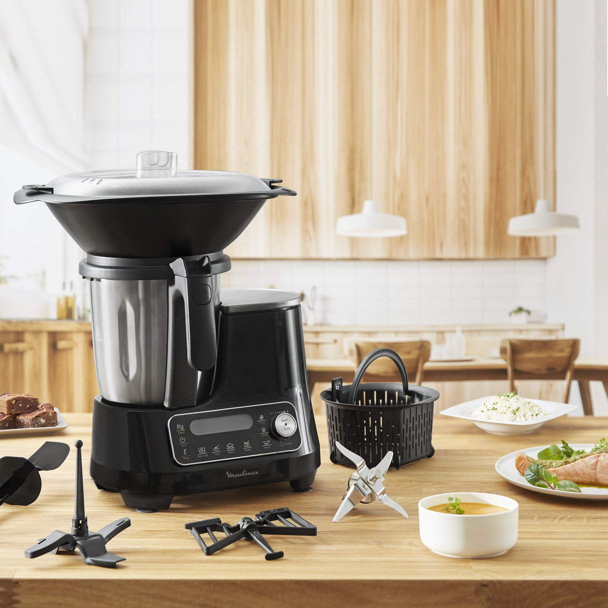 Moulinex HF456810, ClickChef Cocina multifunción compacta, 1400 W, 5 Programas, 32 Funciones, Báscula de cocina integrada, Olla a vapor, Batidora, Color Negro, 3.6 L