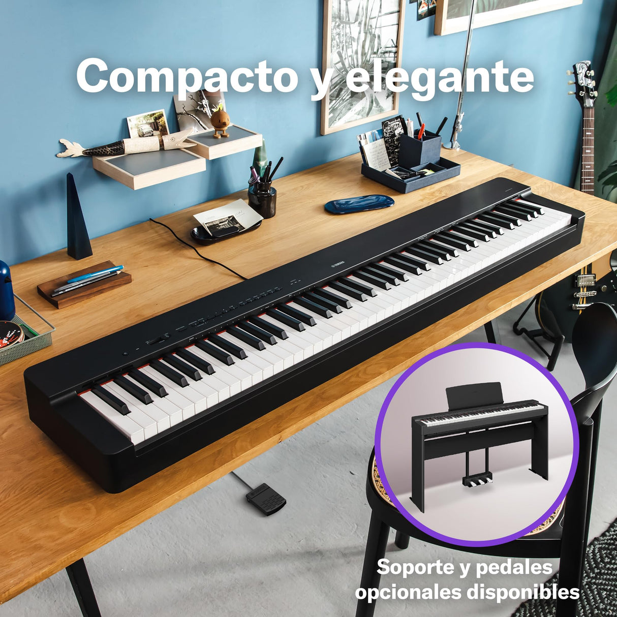 Yamaha P-225 piano digital ligero y portátil, con teclado Graded Hammer Compact, 88 teclas y 24 voces de instrumentos, negro