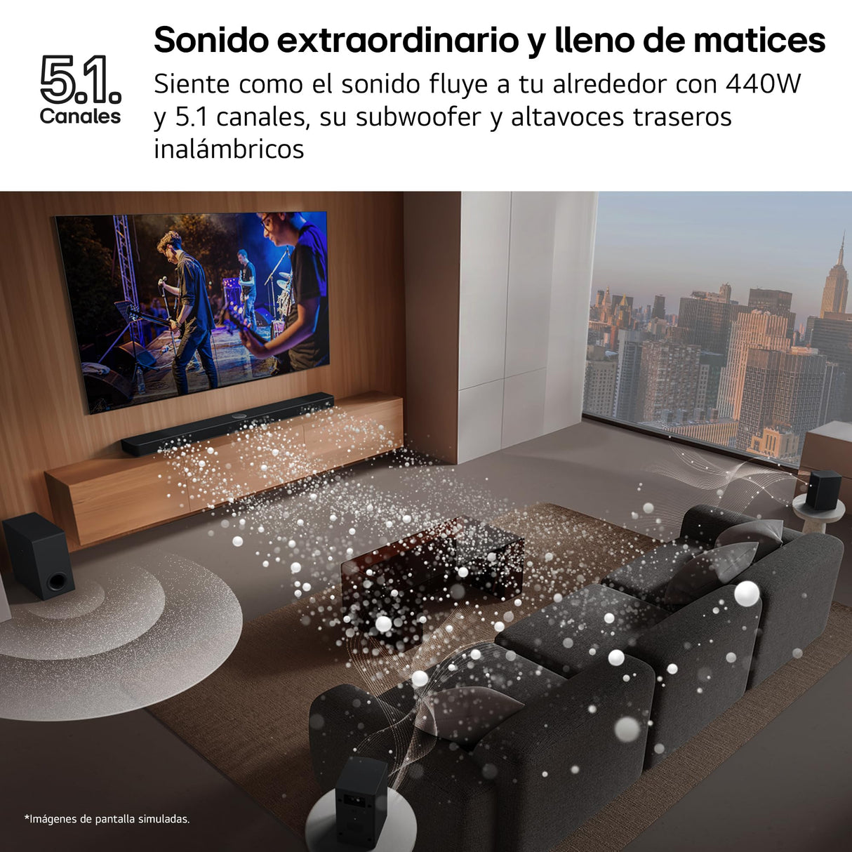 LG DS60TR - Barra de Sonido, Bluetooth, 440W, 5.1 Canales con Subwoofer, Altavoces Traseros, Dolby Digital, DTS Digital Surround, Negro