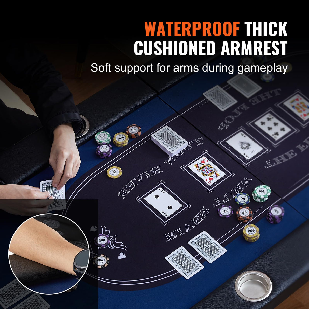 VEVOR Mesa de póquer Plegable de 214 cm para 10 Jugadores Mesa de Casino Texas Holdem Blackjack con rieles Acolchados y portavasos de acero Inoxidable Mesa de Juego de Cartas Juego de Mesa para hogar