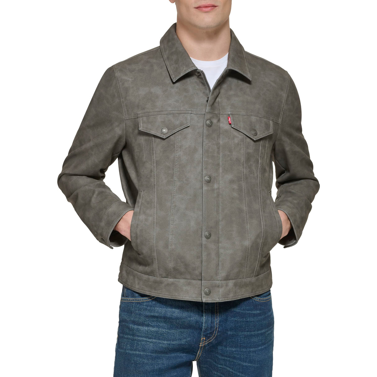 Levi's Smooth Lamb Touch Classic Trucker-Chaqueta de Piel sintética, Gris Claro, L para Hombre