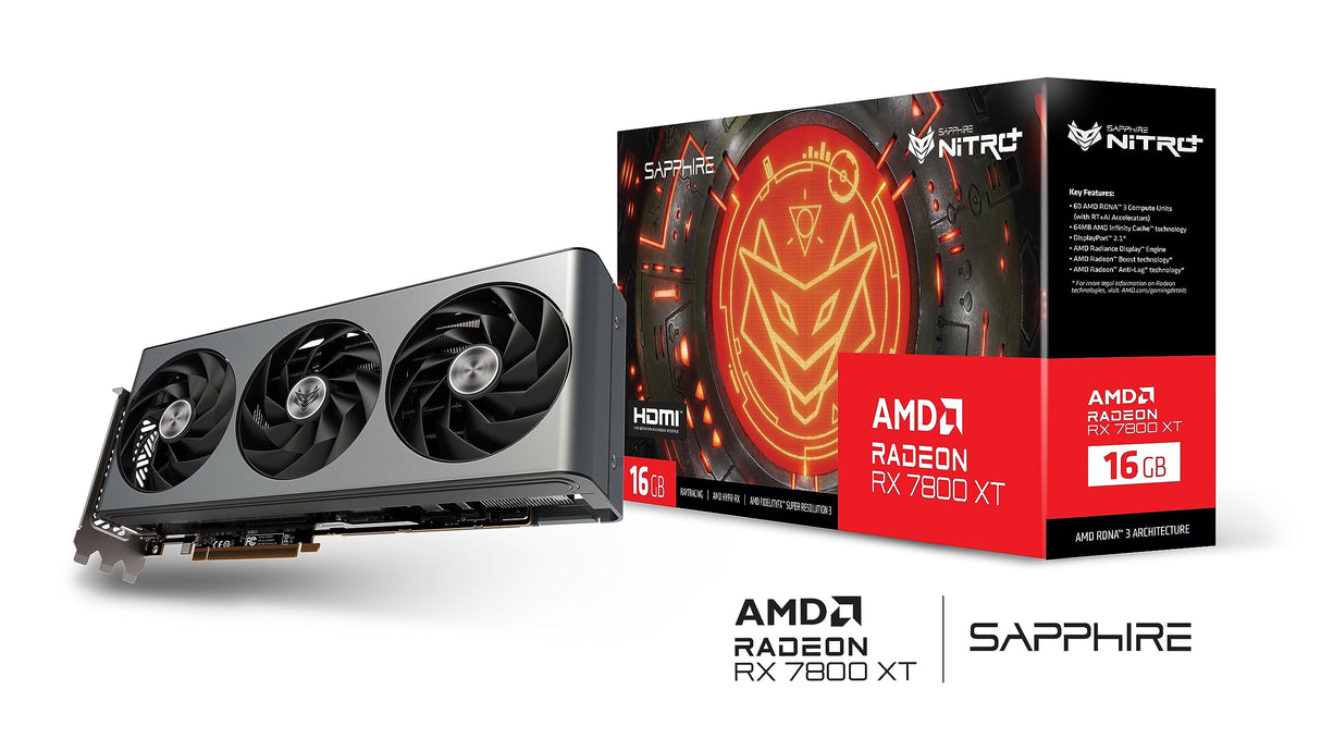 SAPPHIRE VGA Pulse Radeon RX 7800 XT Gaming OC,AMD,RX7800XT,16GB,GDDR6,256BIT,2HDMI+2DP (3 Ventiladores)