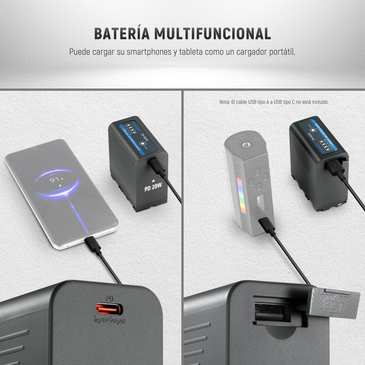NEEWER BÁSICO 2 Pack NP-F970 7800mAh Baterías Repuesto NP-F Batería Recargable para Sony FX3/FX30/A7, para Canon R5, para Nikon Z8, 20W Tipo C PD Carga Rápida para Videocámara Monitor Luz LED, TP-F970