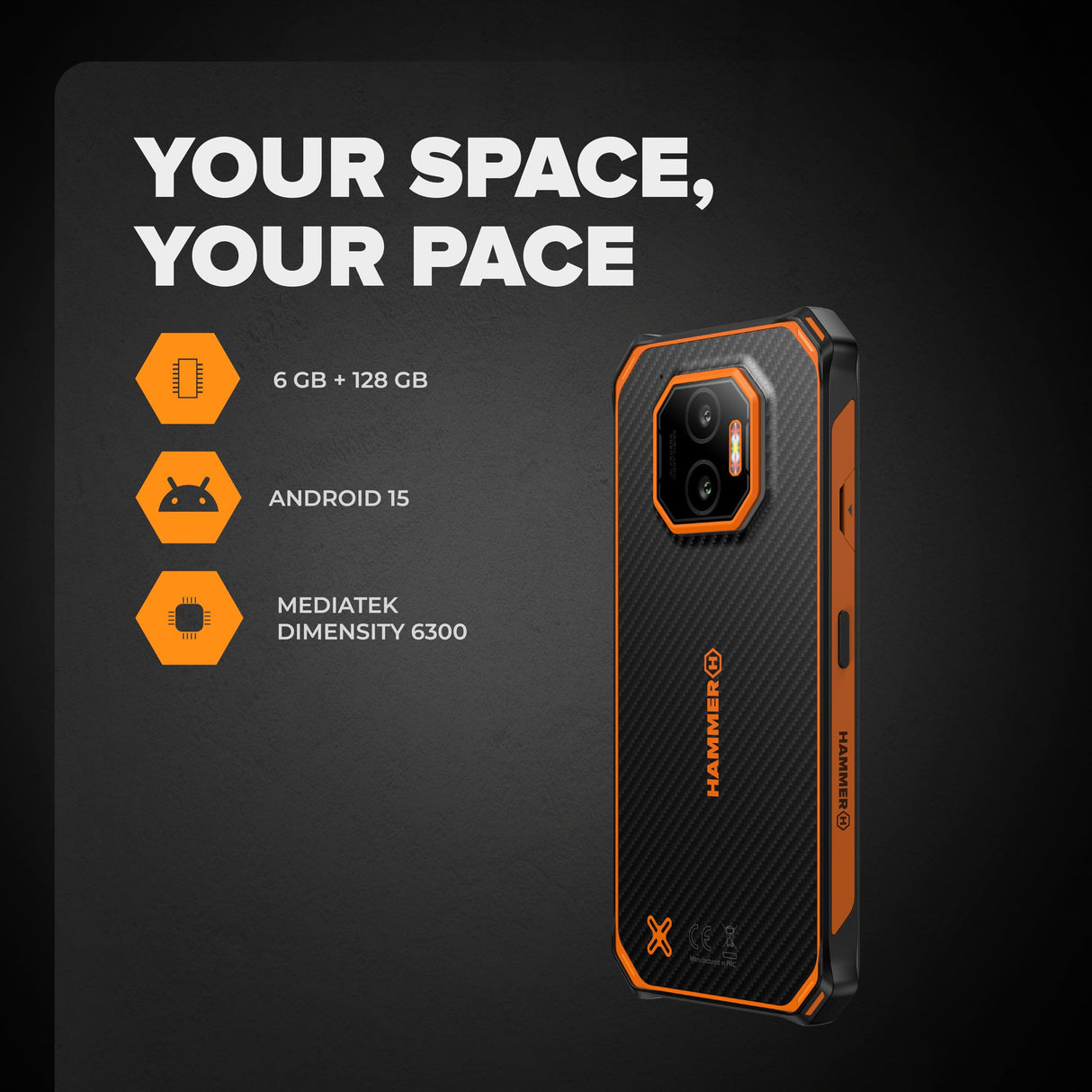 Hammer Energy X2 5G Smartphone Resistente Android 15, Teléfono Indestructible 6,1", IP69, 6 + 8 GB RAM, 128 GB de Almacenamiento, 5000 mAh, eSIM, 2 años de garantía
