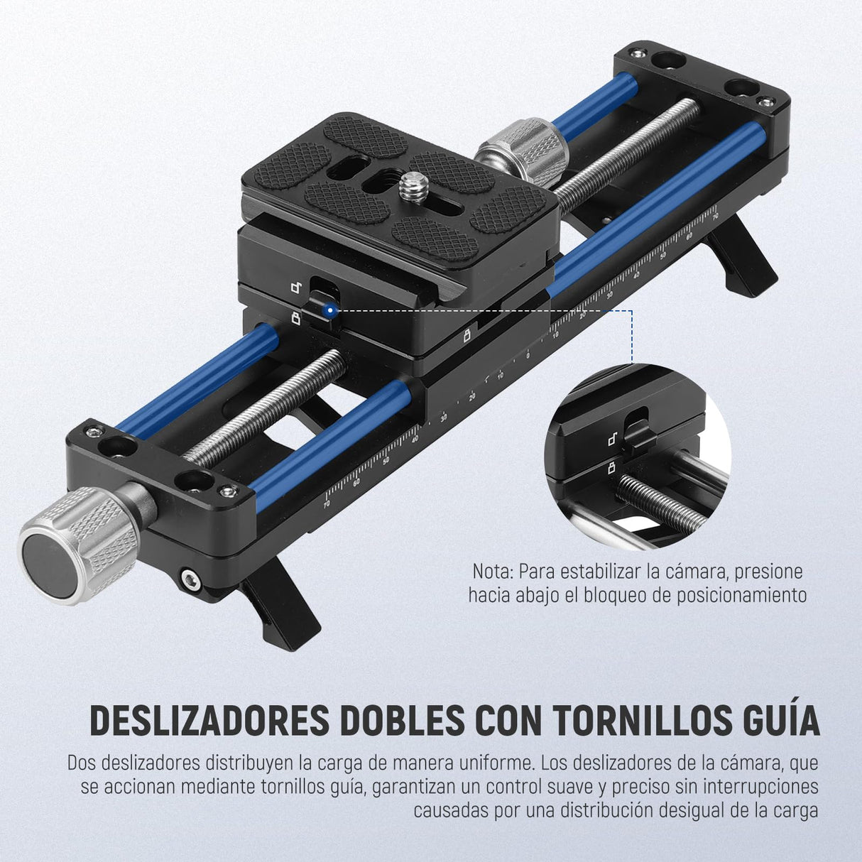 NEEWER Riel de Enfoque Macro de 140 mm, Deslizador de riel Macro con rotación de 360°, Bloqueo de 4 direcciones, Patas retráctiles, Placa QR Tipo Acra, Tornillo de 1/4 y 3/8 Pulgadas para fotografía
