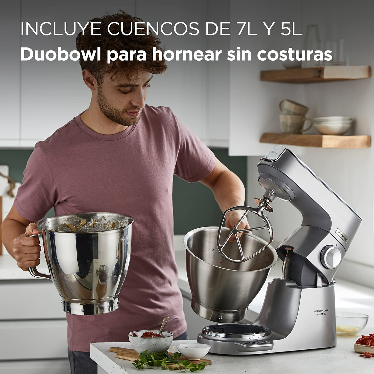 Kenwood Titanium Chef Baker XL Robot de Cocina con Batidor K, Gancho de Amasar, Varillas y Bol de 6,7L, KVL85.424SI, Potencia 1500W, Plata