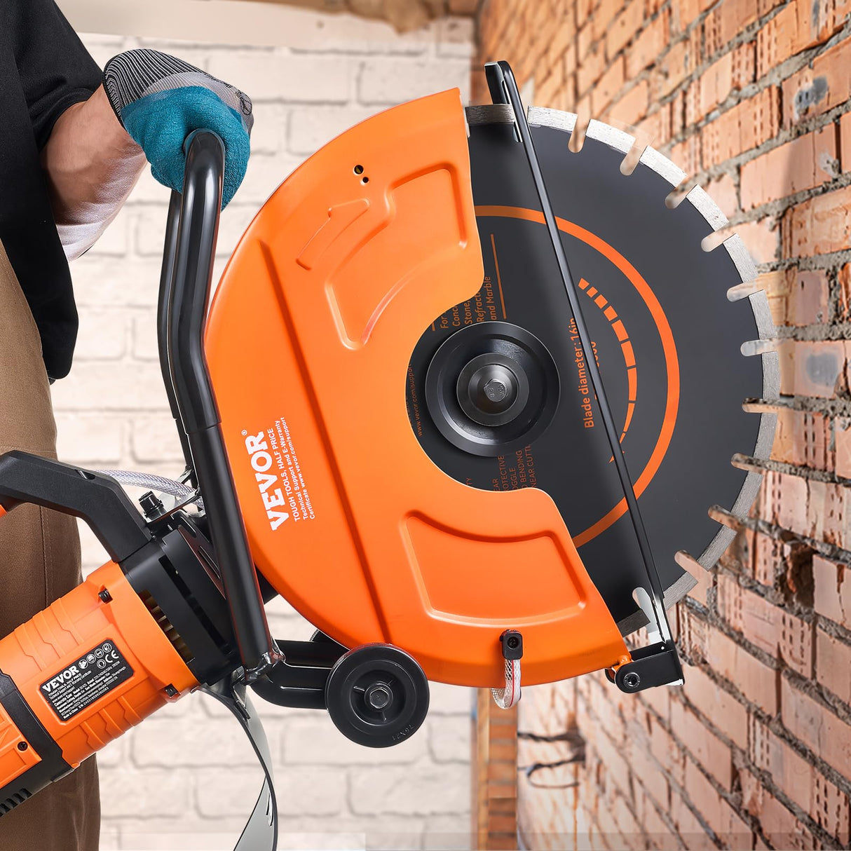 VEVOR Sierra Eléctrica para Hormigón 406mm 2800W Sierra Circular de Alta Potencia Profundidad de Corte de 152mm Sierra de Disco Húmeda/Seca con Tubería de Agua Bomba de Agua Hoja para Piedra Ladrillo