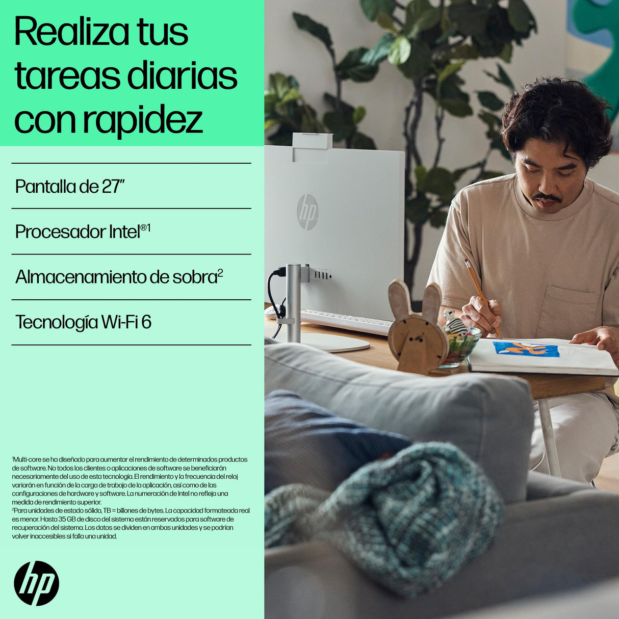 HP All-in-One 27-cr0009ss - Ordenador de sobremesa de 27" FHD (Intel Core i5-1335U, 16GB RAM, 512GB SSD, Intel UHD Graphics, Windows) White - Teclado QWERTY Español