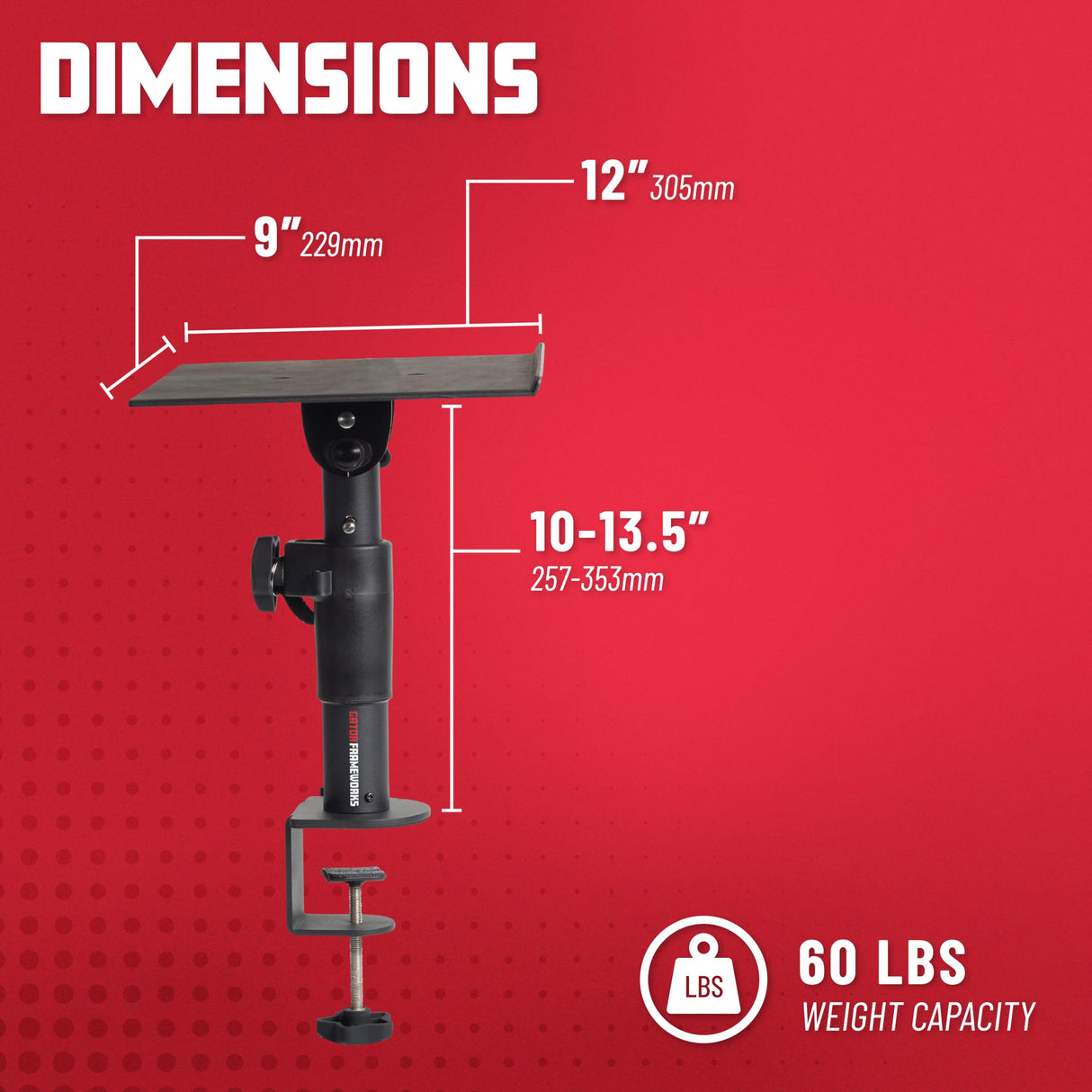 Gator Frameworks Soportes de escritorio con pinza para monitor de estudio y altavoz con superficie acolchada de espuma EVA, ángulo ajustable de 0° a 15° - Juego de 2 (GFWSPKSTMNDSKCMP)