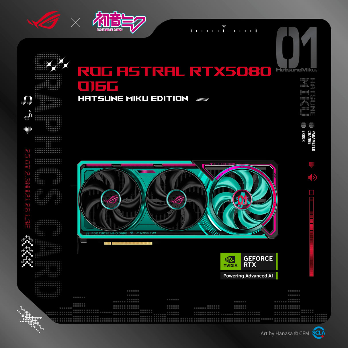 ASUS ROG Astral GeForce RTX 5080 16GB GDDR7 OC Hatsune Miku Edition Edition – Tarjeta gráfica Gaming (PCIe 5.0, HDMI, Display 2.1, 3.8 Slot, 4 Ventiladores axiales, Almohadilla térmica GPU)