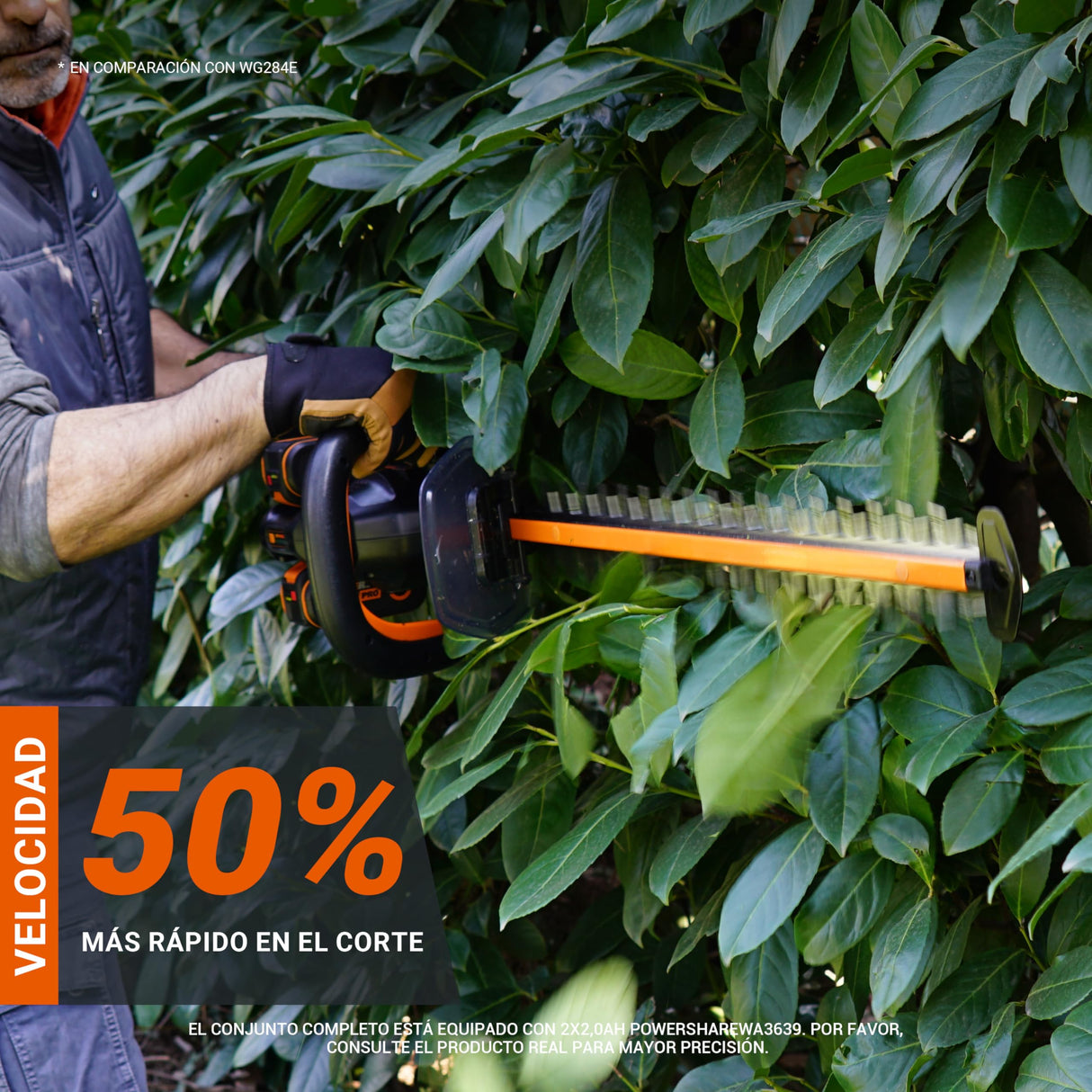 WORX Cortasetos a batería | WG286E | 40v Máx. | 2 Baterías de 20V y 2Ah | Pisajismo y jardineria