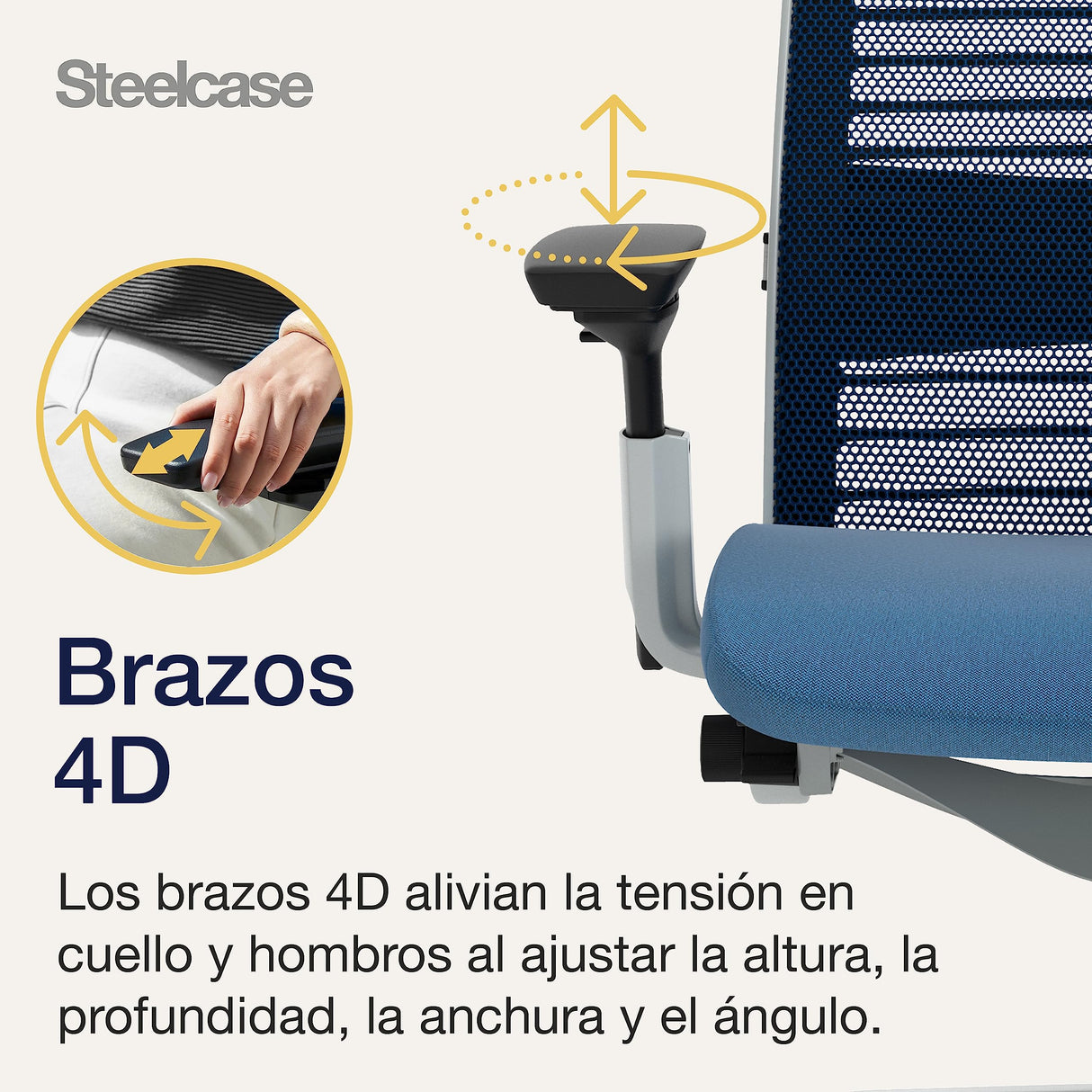 Steelcase Think, silla de oficina ergonómica con respaldo de malla, sujeción lumbar regulable en altura y brazos regulables Cobalto
