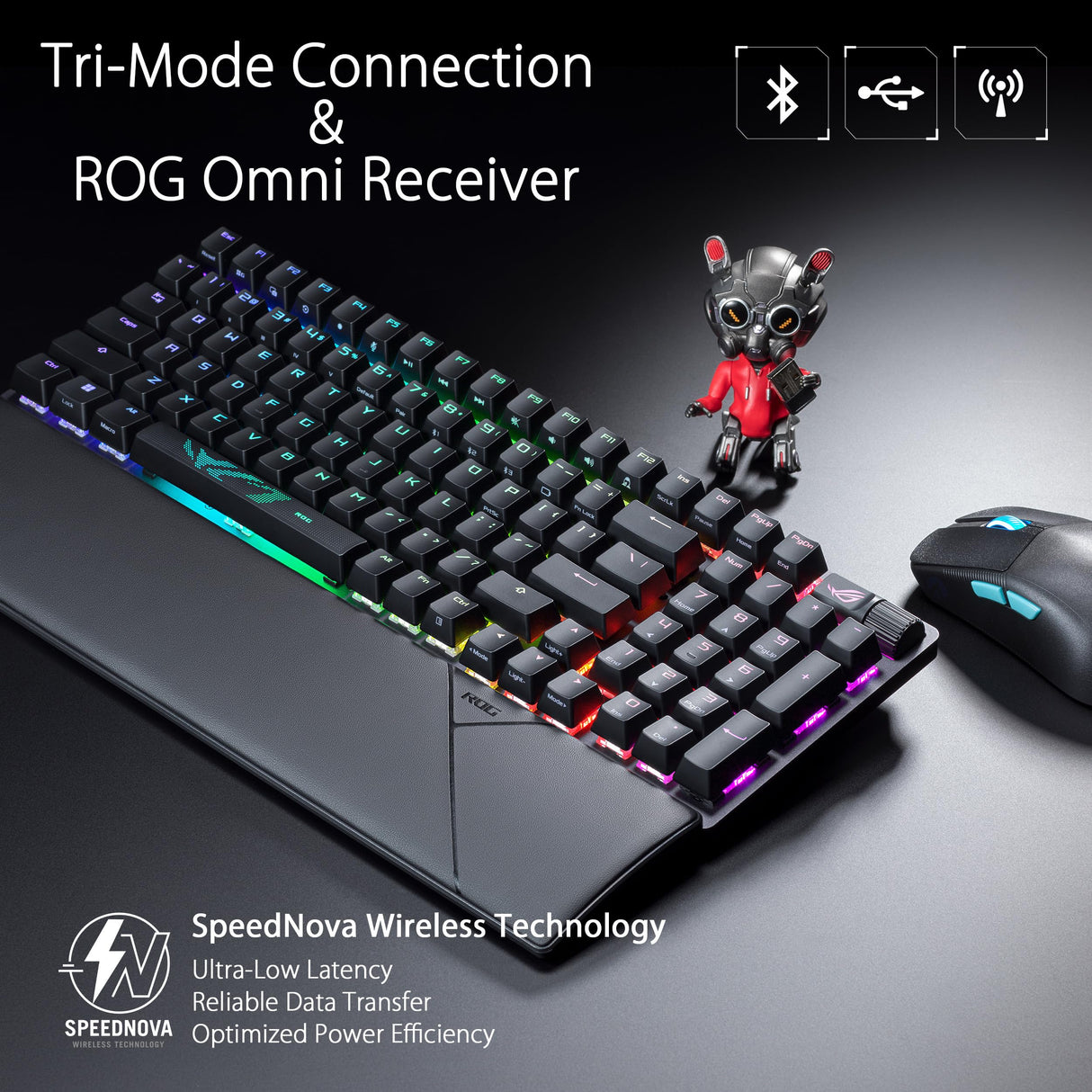 ASUS ROG Strix Scope II 96 Wireless - Teclado mecánico Gaming - Tri-Modo, Controles multifuncionales, interruptores y estabilizadores ROG NX Snow y Hot-Swap, 3 ángulos de inclinación y reposamuñecas,